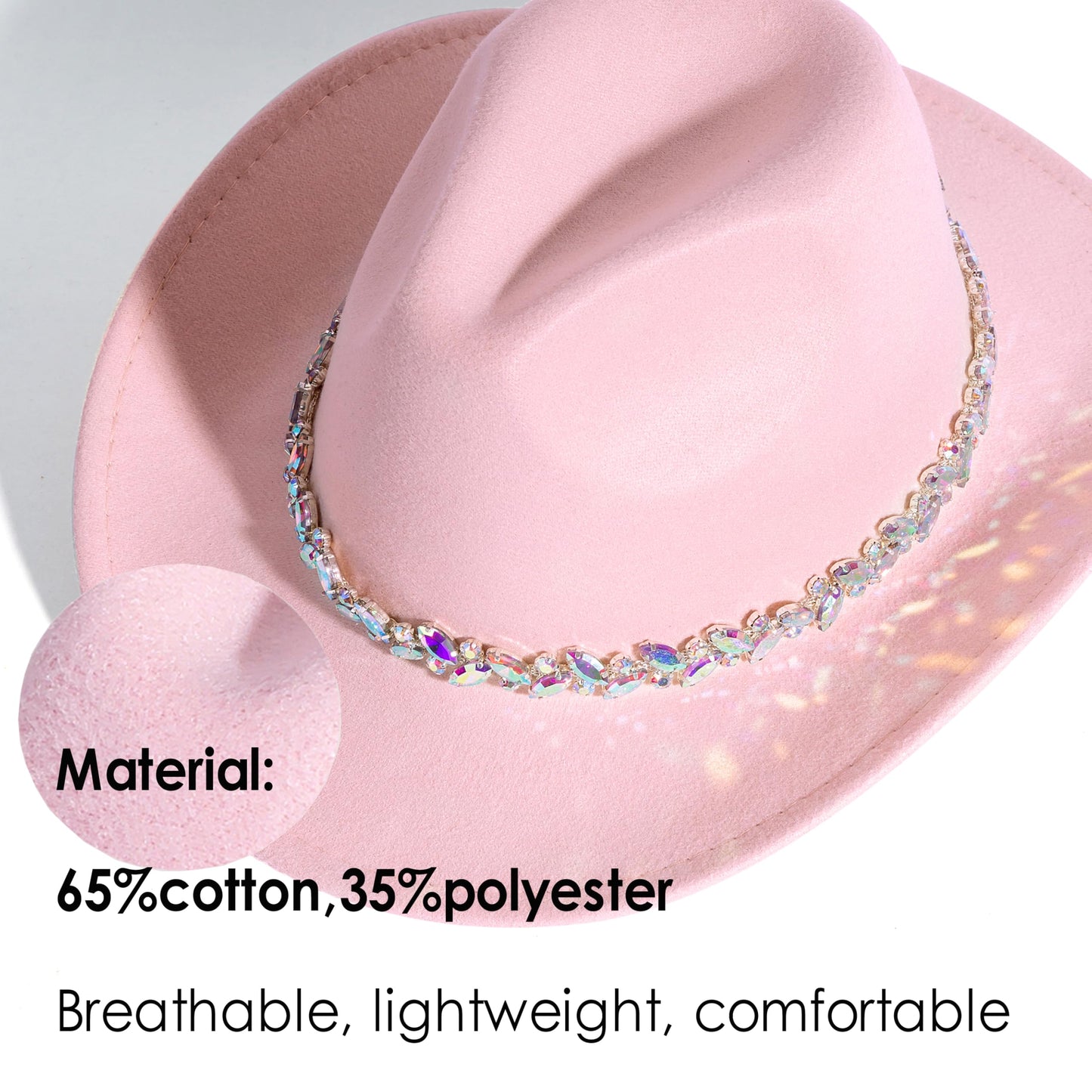 Women Rhinestone Cowboy Hat Wide Brim Felt Cowgirl Hats Shiny Party Wedding Hat