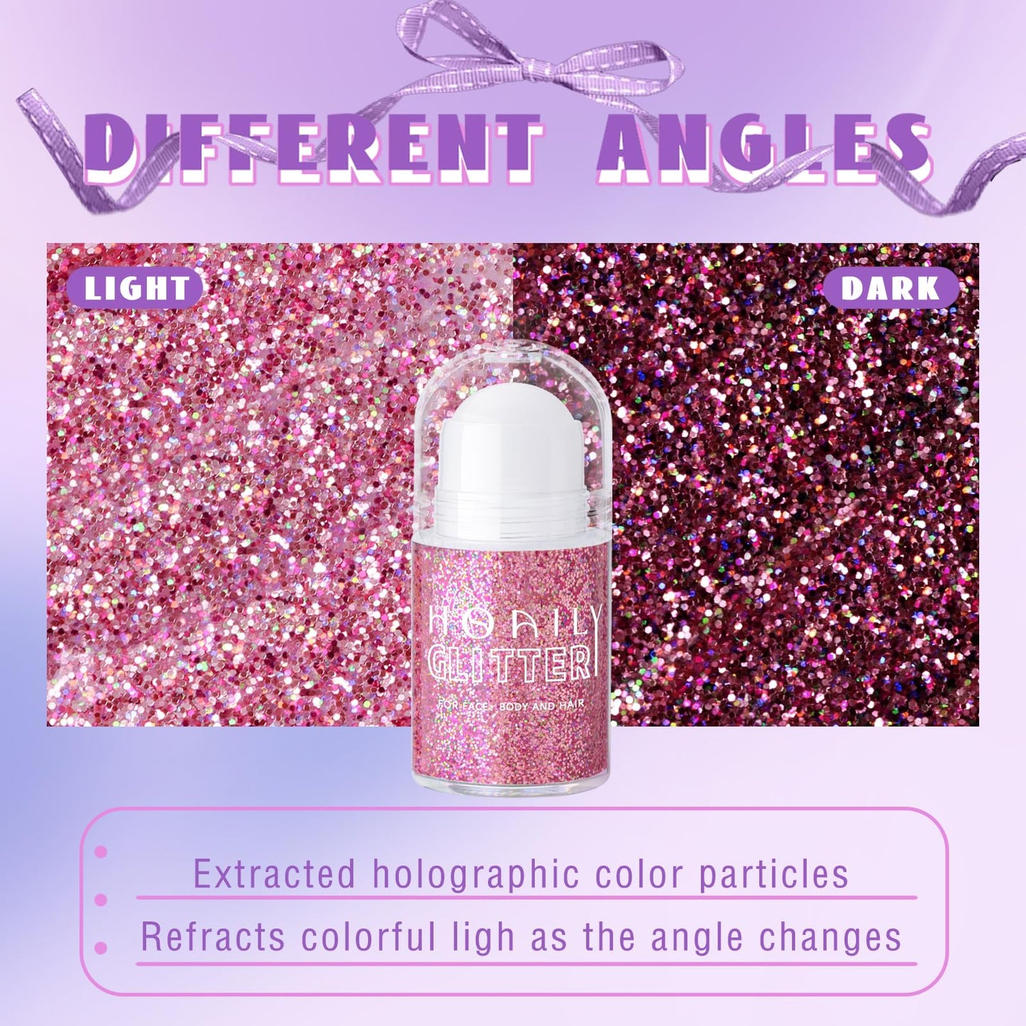 Roll-on Holographic Body Glitter Gel for Face Hair, Chameleon Color Changing Glitter Gel Under Light, Chunky Mermaid Sequins Festival Party Rave Accessories Shimmer Makeup (8# Sparkling Pink)