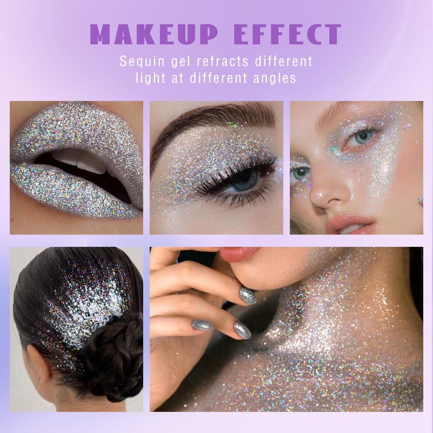 Roll-on Holographic Body Glitter Gel for Face Hair, Chameleon Color Changing Glitter Gel Under Light, Chunky Mermaid Sequins Festival Party Rave Accessories Shimmer Makeup (8# Sparkling Pink)