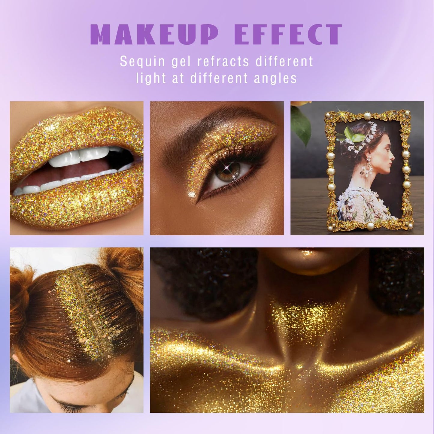 Roll-on Holographic Body Glitter Gel for Face Hair, Chameleon Color Changing Glitter Gel Under Light, Chunky Mermaid Sequins Festival Party Rave Accessories Shimmer Makeup (8# Sparkling Pink)