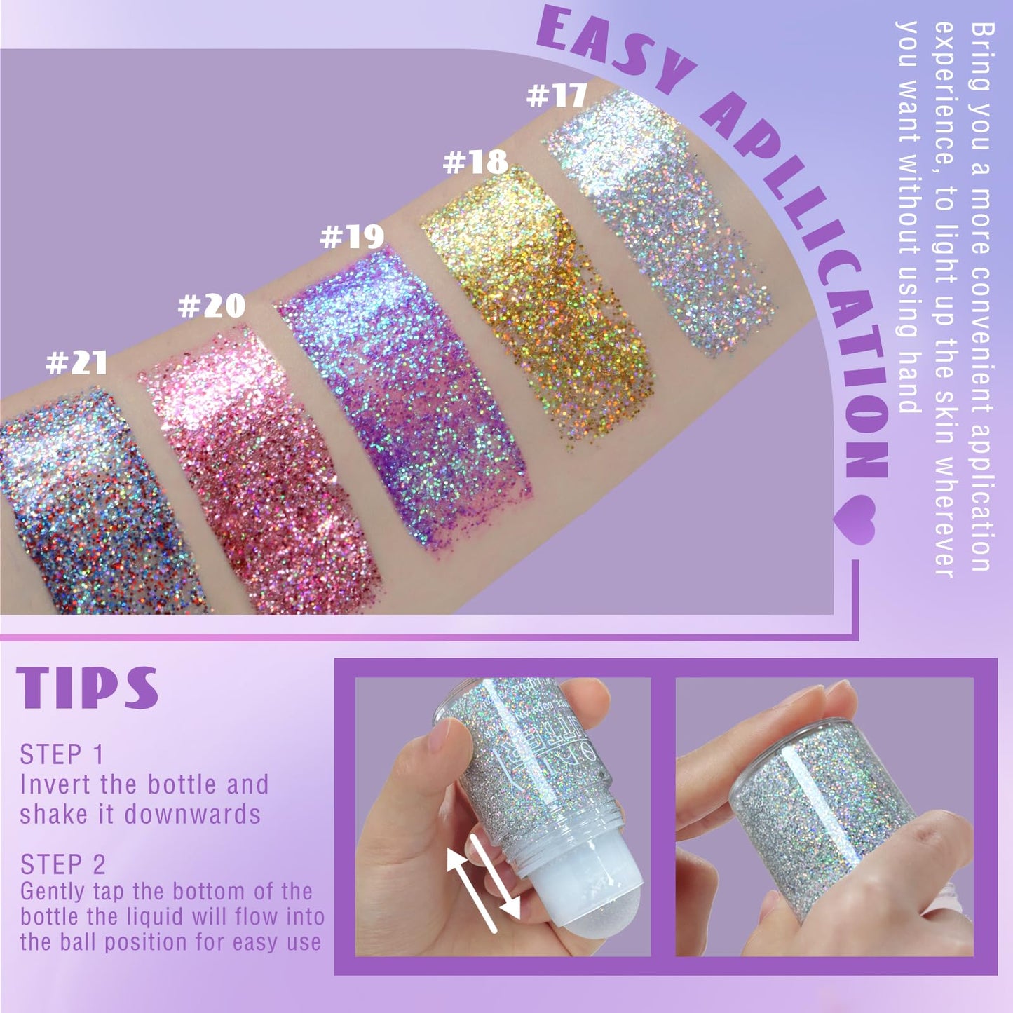 Roll-on Holographic Body Glitter Gel for Face Hair, Chameleon Color Changing Glitter Gel Under Light, Chunky Mermaid Sequins Festival Party Rave Accessories Shimmer Makeup (8# Sparkling Pink)