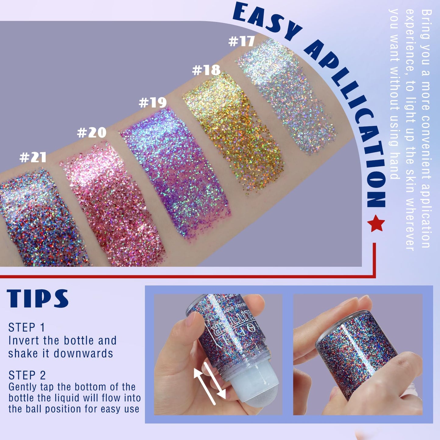 Roll-on Holographic Body Glitter Gel for Face Hair, Chameleon Color Changing Glitter Gel Under Light, Chunky Mermaid Sequins Festival Party Rave Accessories Shimmer Makeup (8# Sparkling Pink)