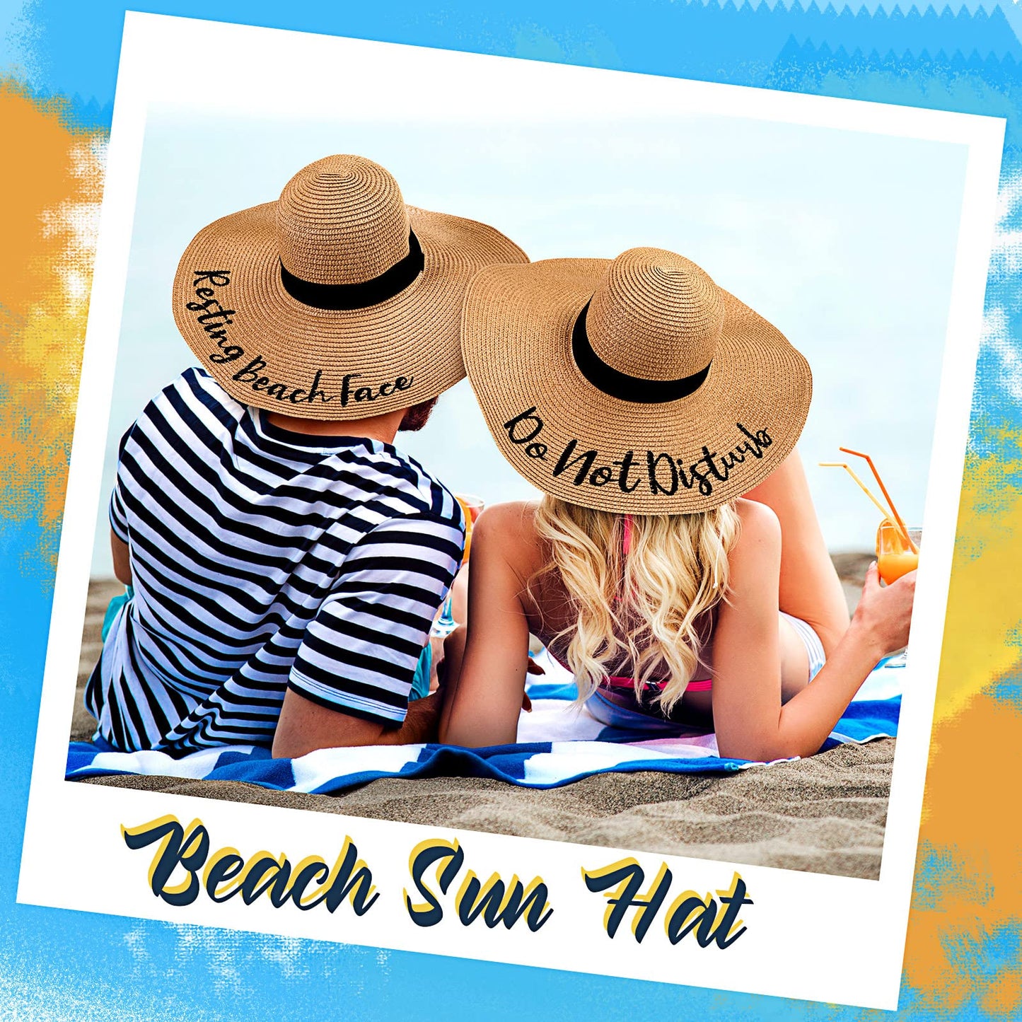 4 Pcs Women Beach Hats Floppy Foldable Straw Hat Embroidered Summer Wide Brim for Travel Summer