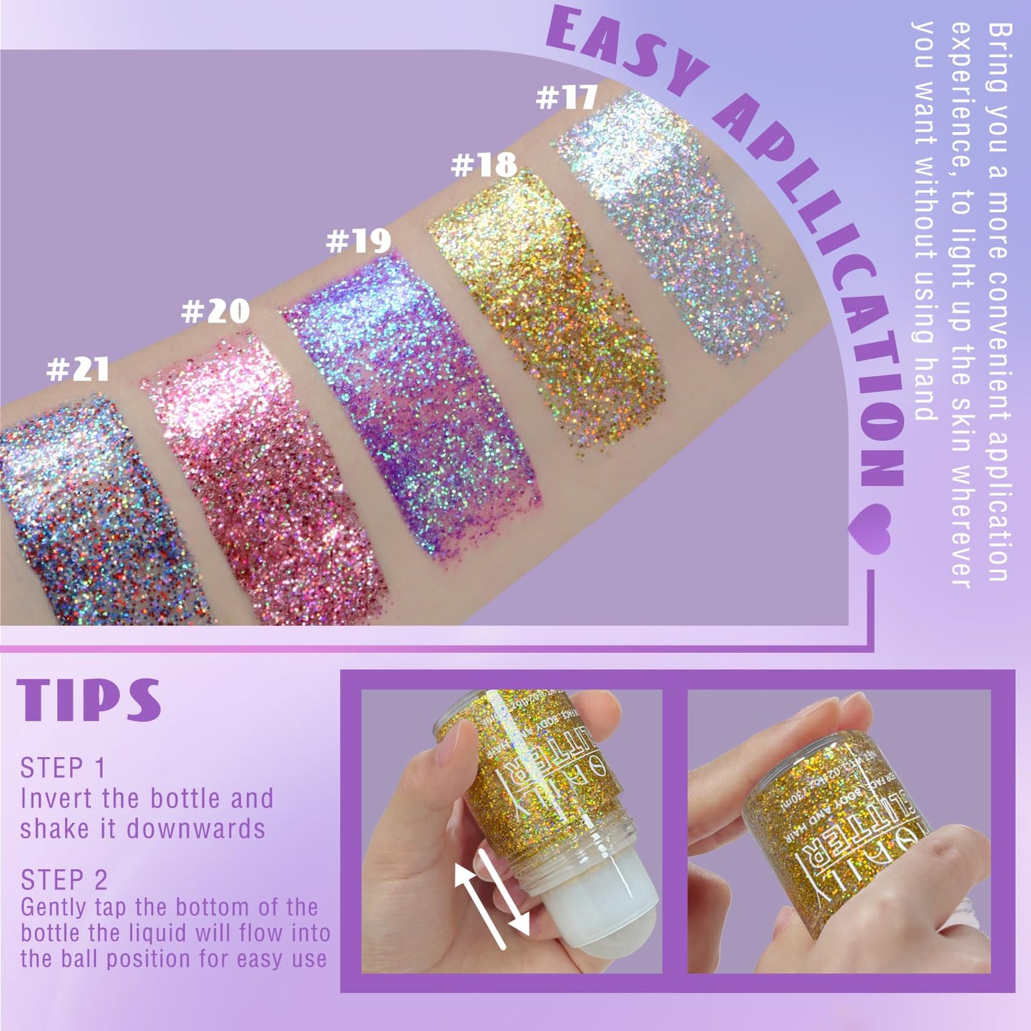 Roll-on Holographic Body Glitter Gel for Face Hair, Chameleon Color Changing Glitter Gel Under Light, Chunky Mermaid Sequins Festival Party Rave Accessories Shimmer Makeup (8# Sparkling Pink)