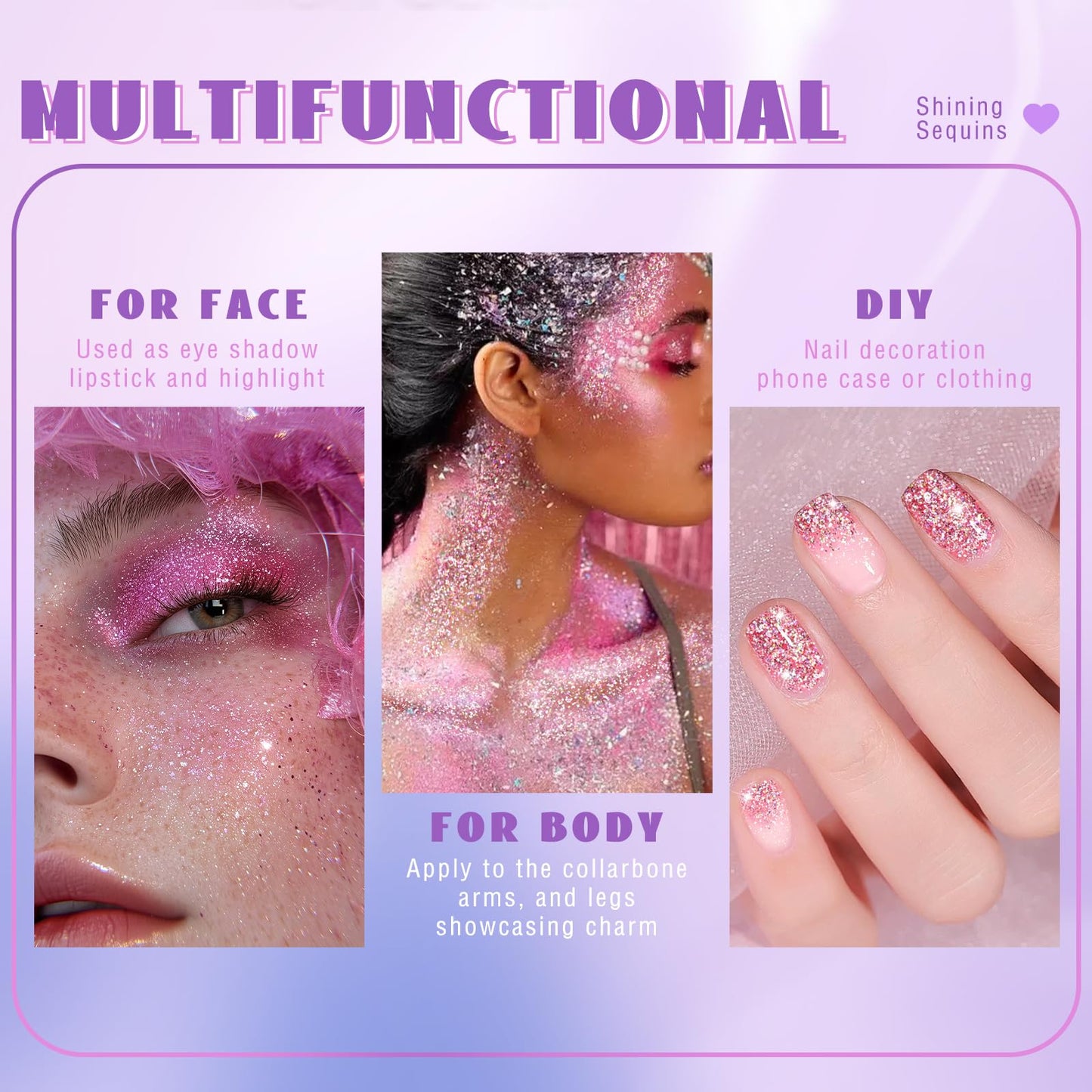 Roll-on Holographic Body Glitter Gel for Face Hair, Chameleon Color Changing Glitter Gel Under Light, Chunky Mermaid Sequins Festival Party Rave Accessories Shimmer Makeup (8# Sparkling Pink)