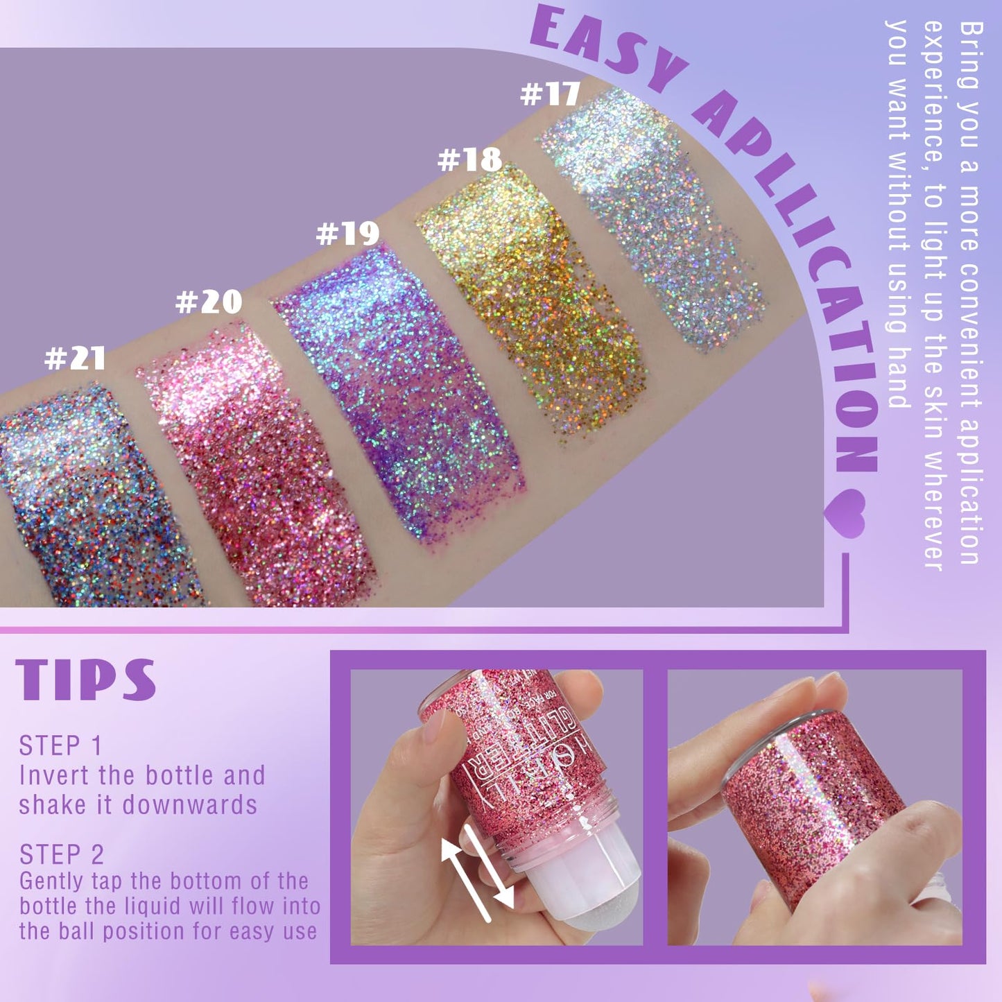 Roll-on Holographic Body Glitter Gel for Face Hair, Chameleon Color Changing Glitter Gel Under Light, Chunky Mermaid Sequins Festival Party Rave Accessories Shimmer Makeup (8# Sparkling Pink)