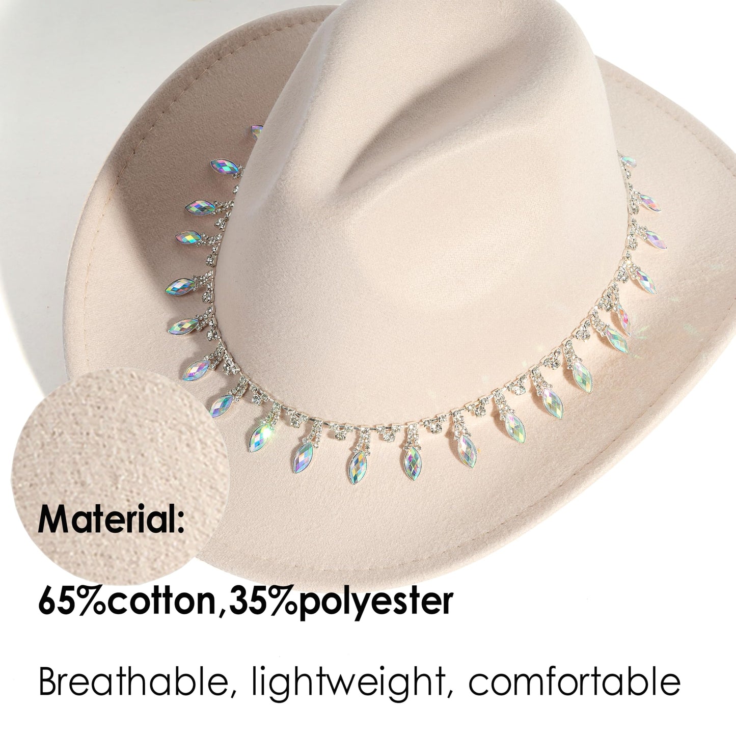 Women Rhinestone Cowboy Hat Wide Brim Felt Cowgirl Hats Shiny Party Wedding Hat