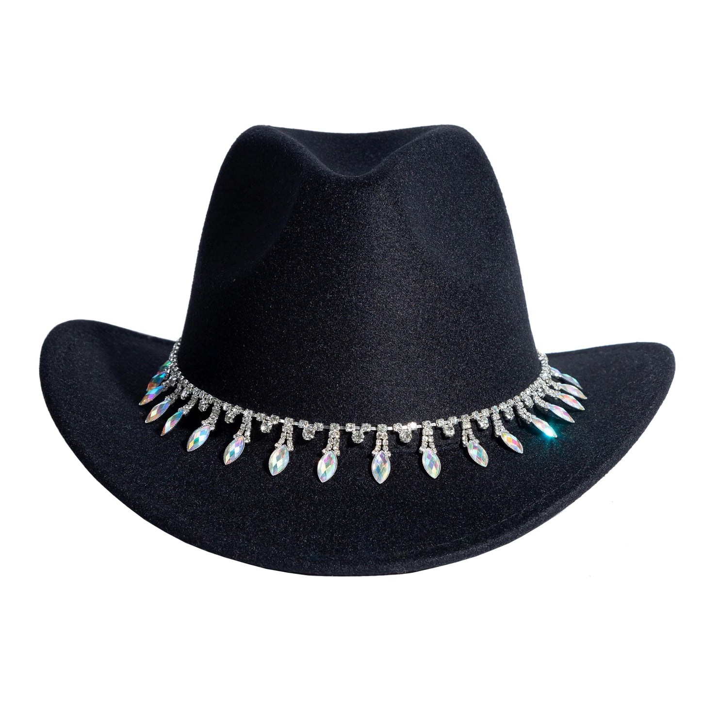 Women Rhinestone Cowboy Hat Wide Brim Felt Cowgirl Hats Shiny Party Wedding Hat