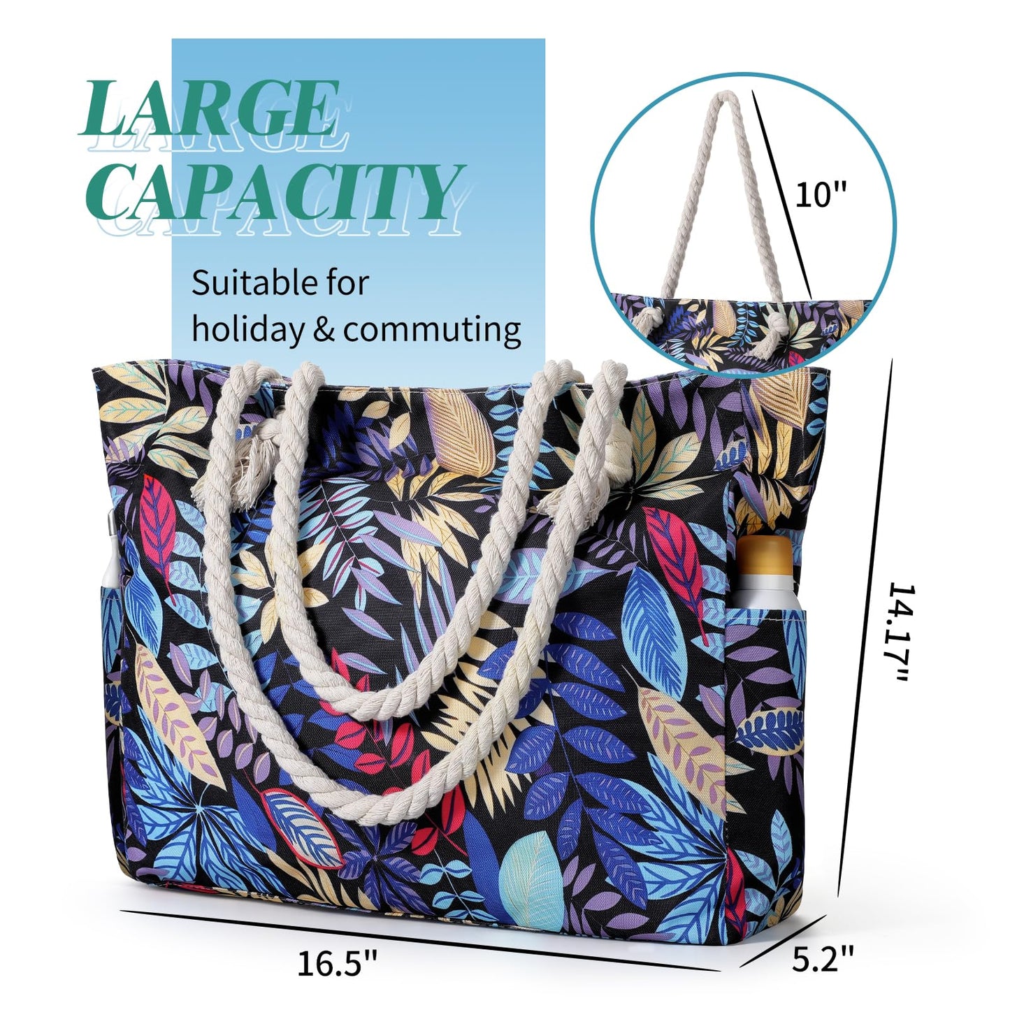 Beach Bags for Women - Large Beach Tote Bag, Women Sandproof Pool Bag for Pool Gym Grocery Travel