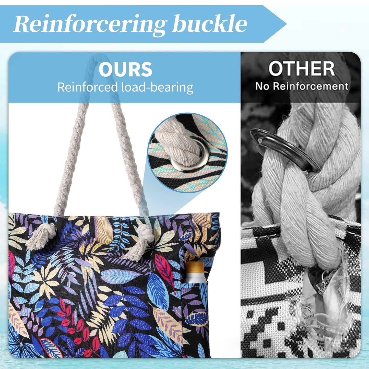 Beach Bags for Women - Large Beach Tote Bag, Women Sandproof Pool Bag for Pool Gym Grocery Travel