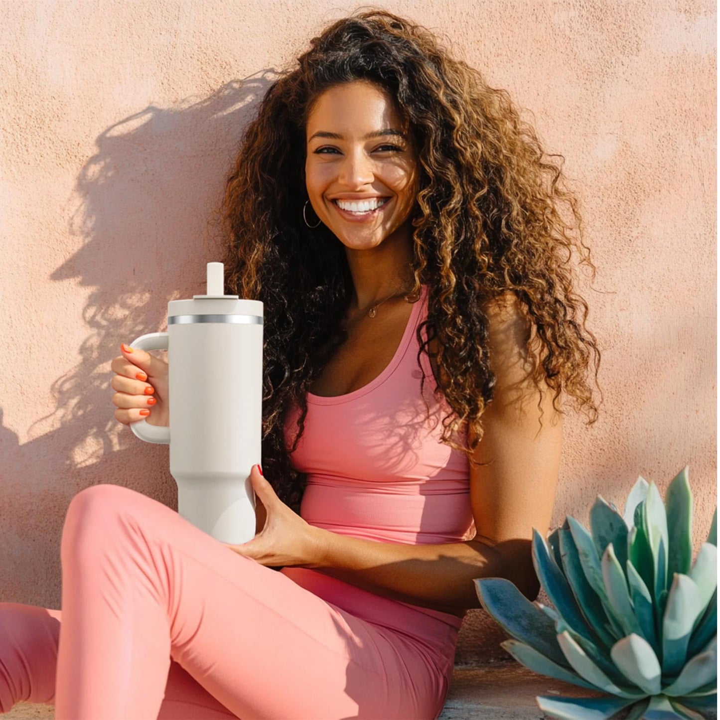 32 oz Tumbler with Handle and Straw: Stainless Steel Insulated Tumbler Keeps Cold for 24 Hours, Leakproof Travel Cup Fits in Cup Holder and BPA-Free, Aquamarine Blue