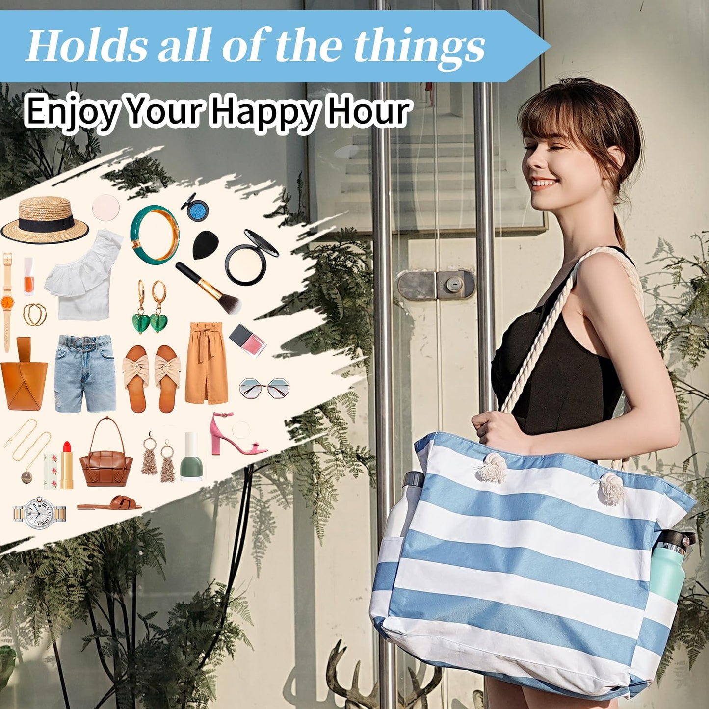 Beach Bags for Women - Large Beach Tote Bag, Women Sandproof Pool Bag for Pool Gym Grocery Travel