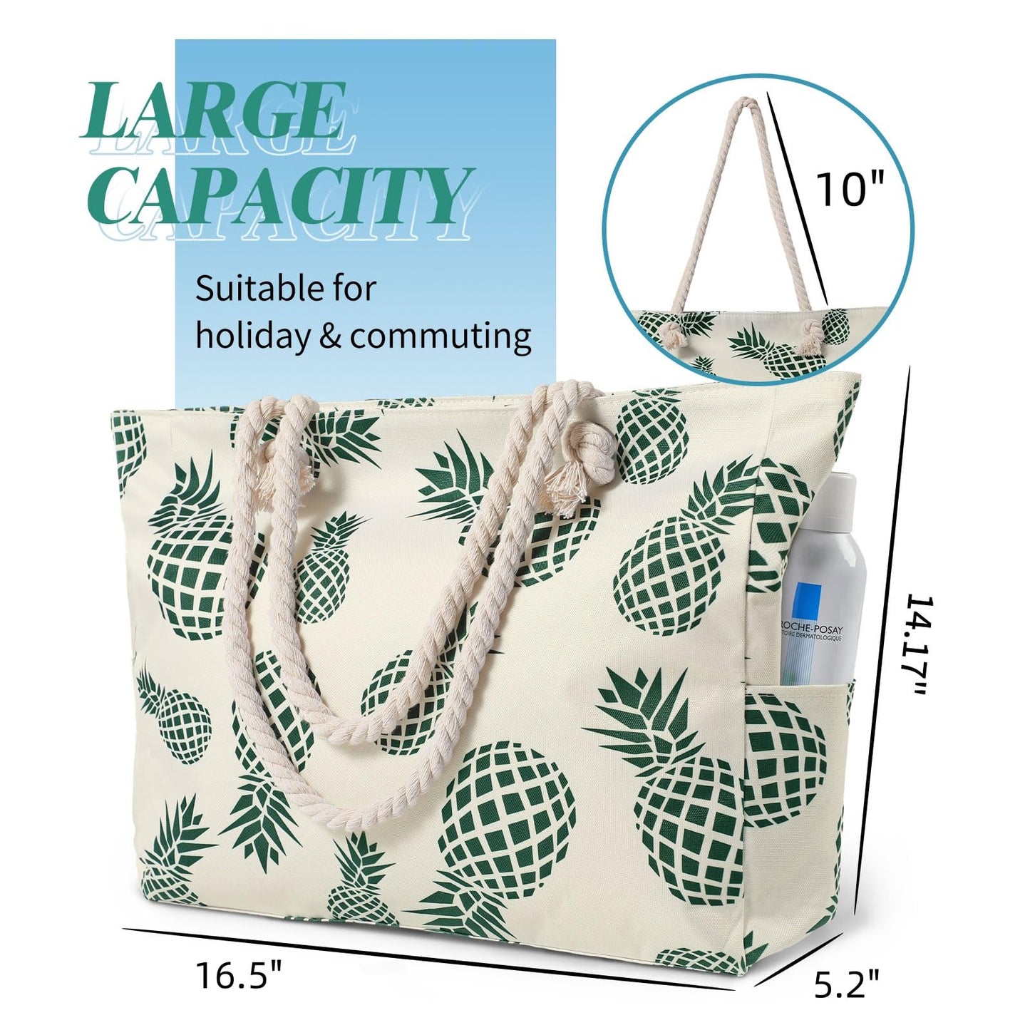 Beach Bags for Women - Large Beach Tote Bag, Women Sandproof Pool Bag for Pool Gym Grocery Travel