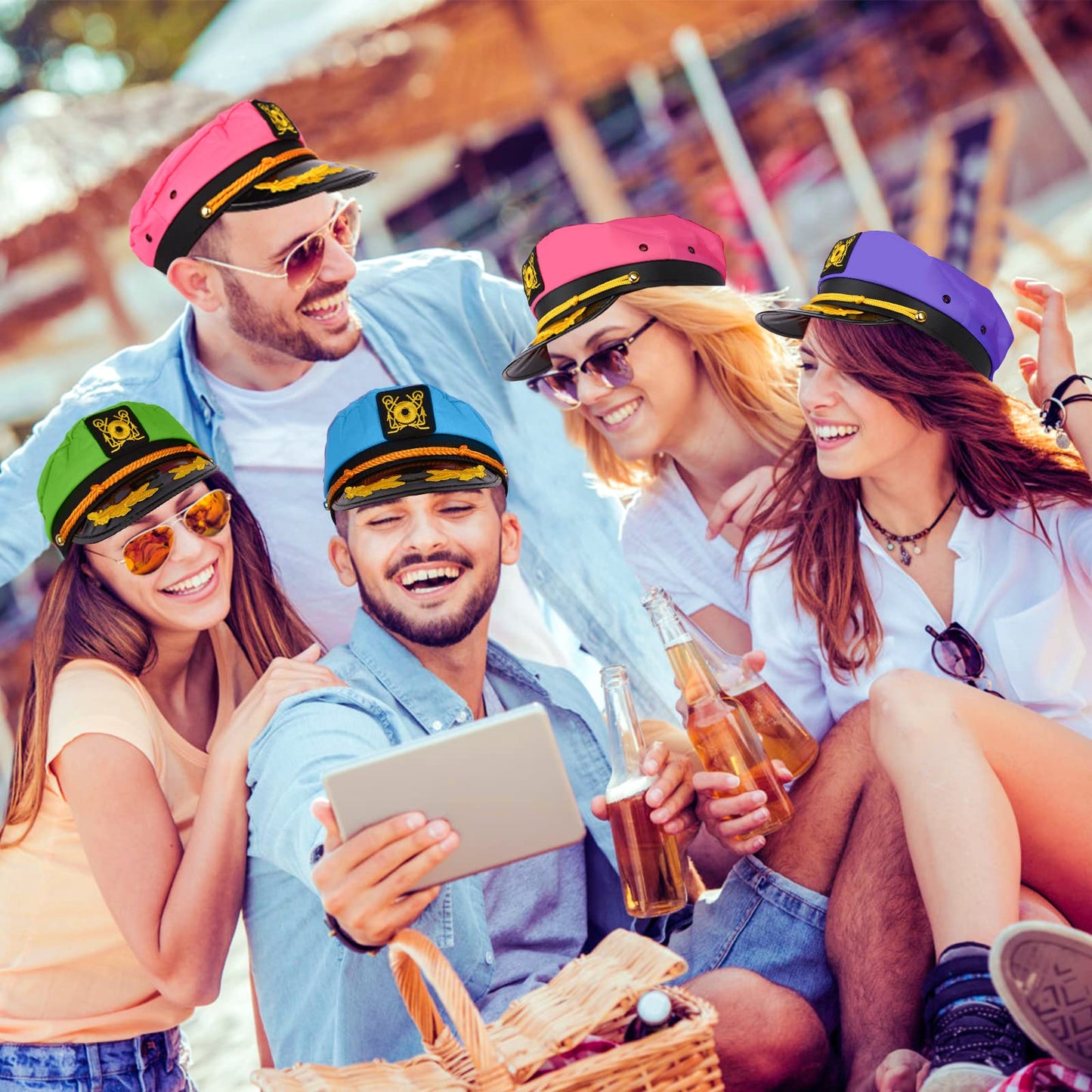 dodowin Captain Hat for Men Women Adjustable Sailor Hats Boat Cruise Yacht Rock Party Costume Beach Essential Hawaiian Outfit