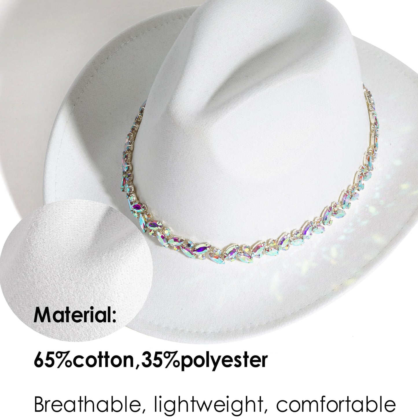 Women Rhinestone Cowboy Hat Wide Brim Felt Cowgirl Hats Shiny Party Wedding Hat