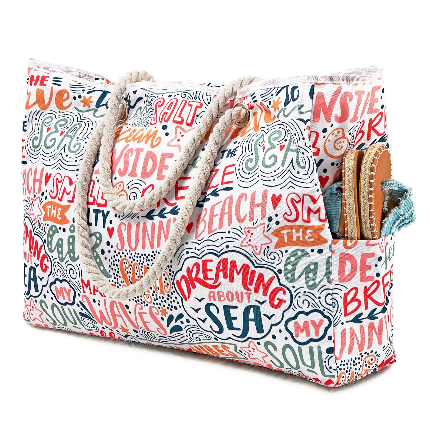 Beach Bags for Women - Large Beach Tote Bag, Women Sandproof Pool Bag for Pool Gym Grocery Travel