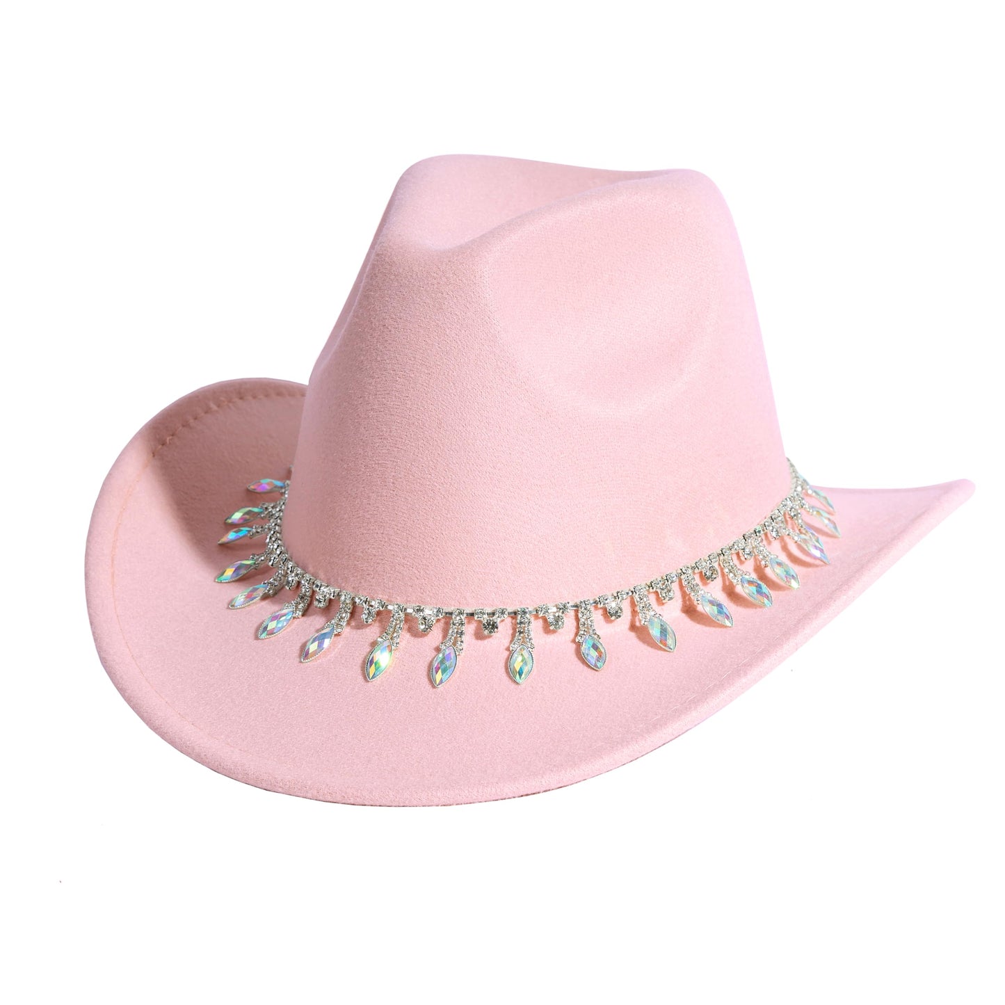 Women Rhinestone Cowboy Hat Wide Brim Felt Cowgirl Hats Shiny Party Wedding Hat