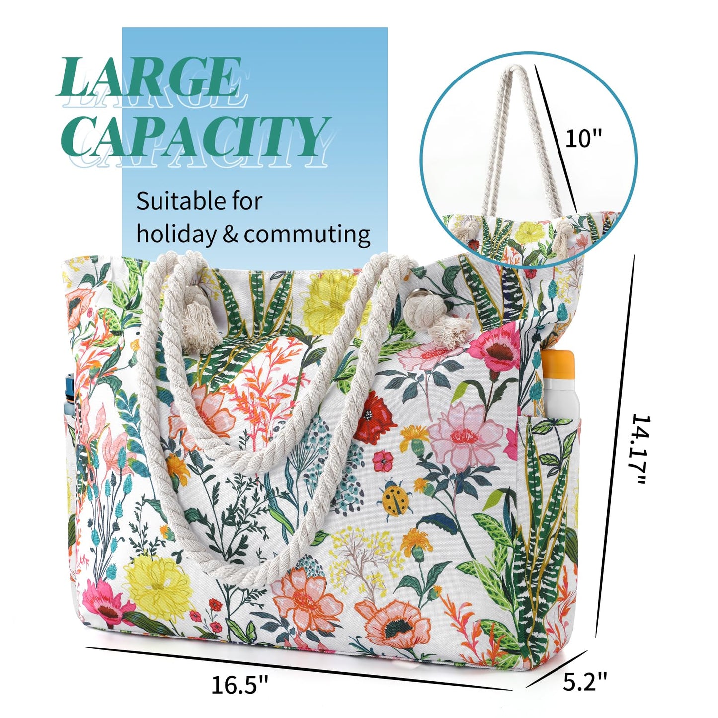 Beach Bags for Women - Large Beach Tote Bag, Women Sandproof Pool Bag for Pool Gym Grocery Travel