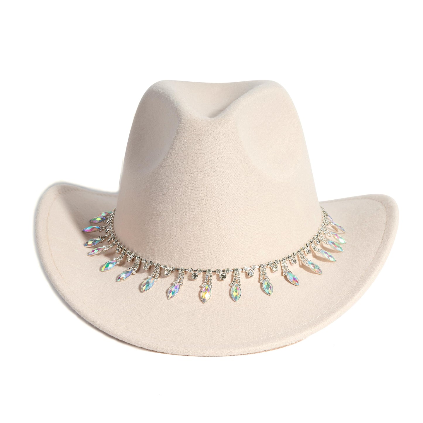 Women Rhinestone Cowboy Hat Wide Brim Felt Cowgirl Hats Shiny Party Wedding Hat