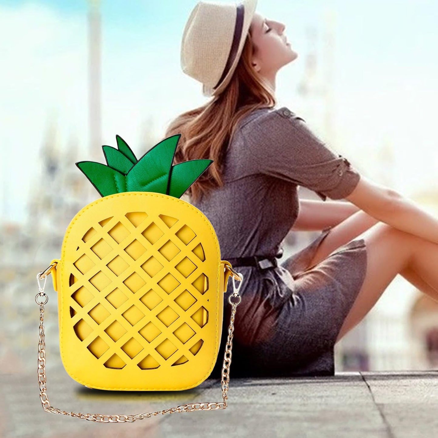 yuboo Women's Pineapple Purse, Summer Pineapple Bag Yellow Crossbody Shoulder Bag Novelty Purse for Hawaiian Tropical Accessories for Women