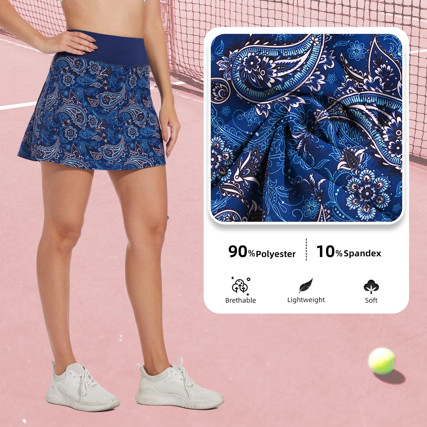 M MOTEEPI 16" Tennis Skirts for Women Pleated Golf Athletic Skorts Skirts with Shorts Pockets Running Pickleball Summer