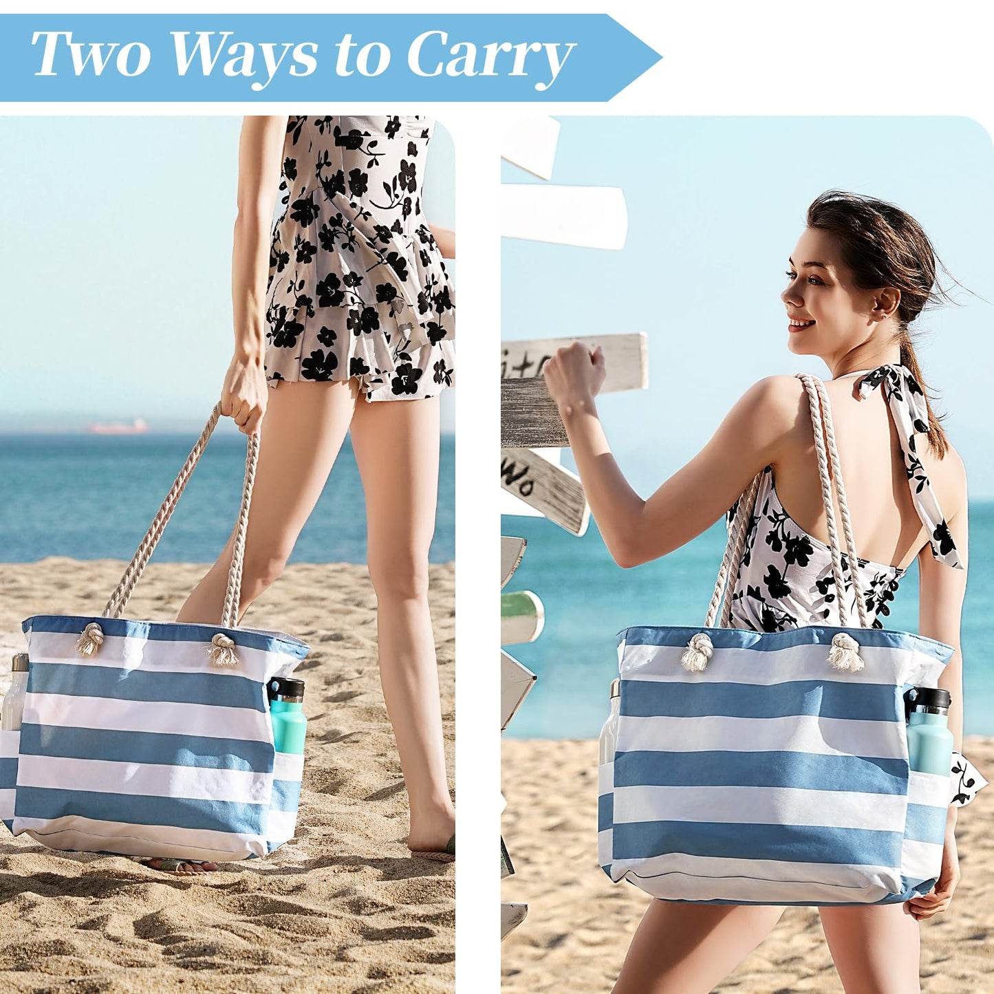 Beach Bags for Women - Large Beach Tote Bag, Women Sandproof Pool Bag for Pool Gym Grocery Travel