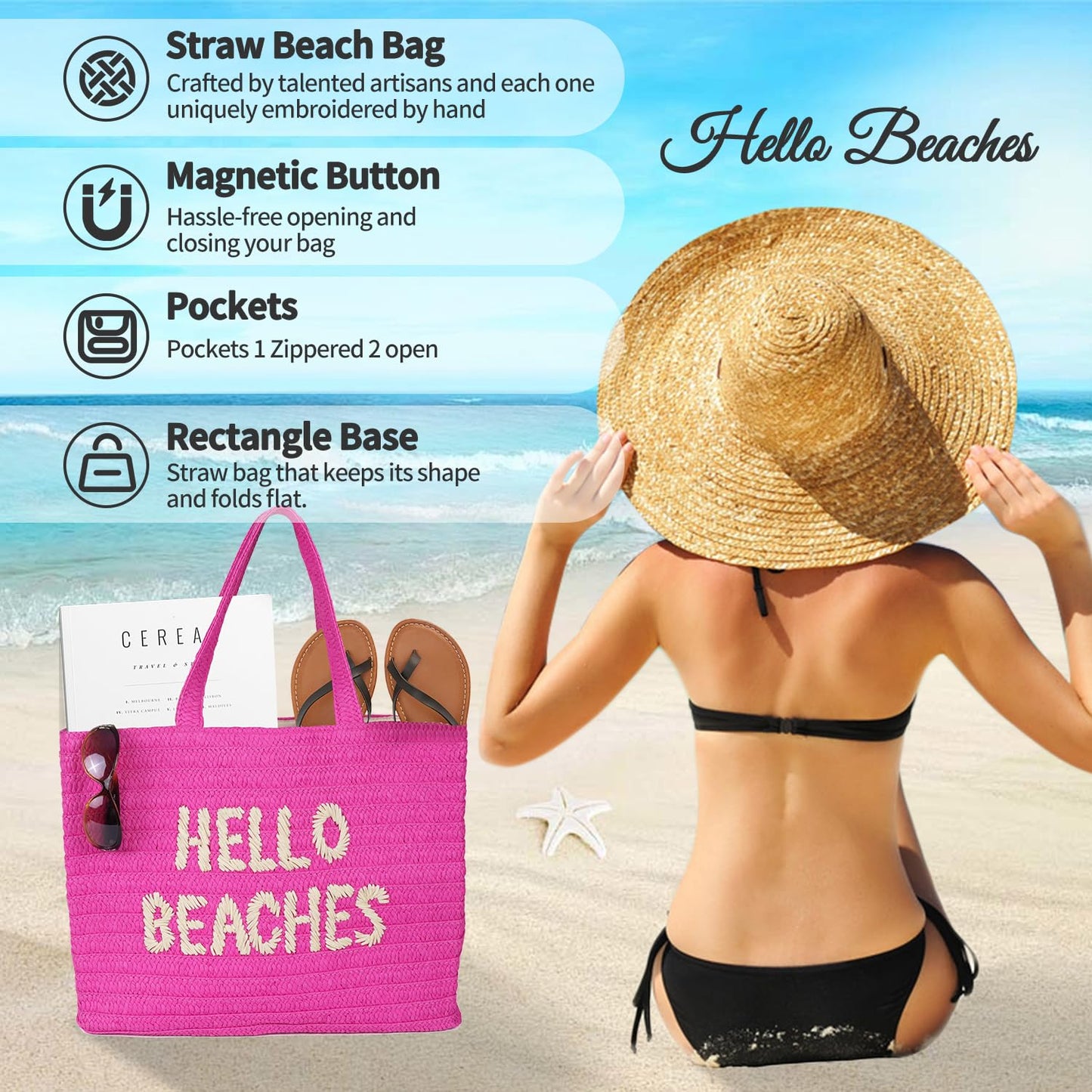 A Packable Beach Bag | The Straw Beach Tote Bag of 2025 | Beach Bags for Women Vacation | Large Beach Bag