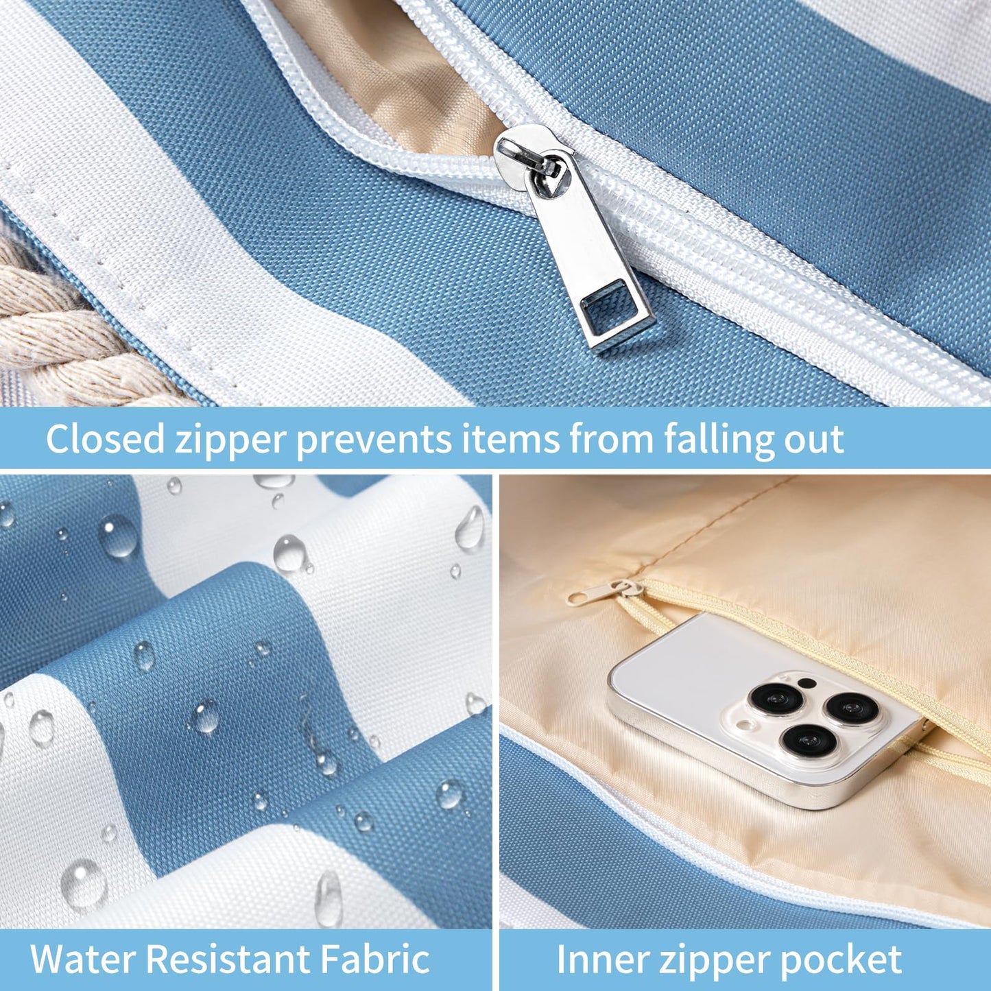 Beach Bags for Women - Large Beach Tote Bag, Women Sandproof Pool Bag for Pool Gym Grocery Travel