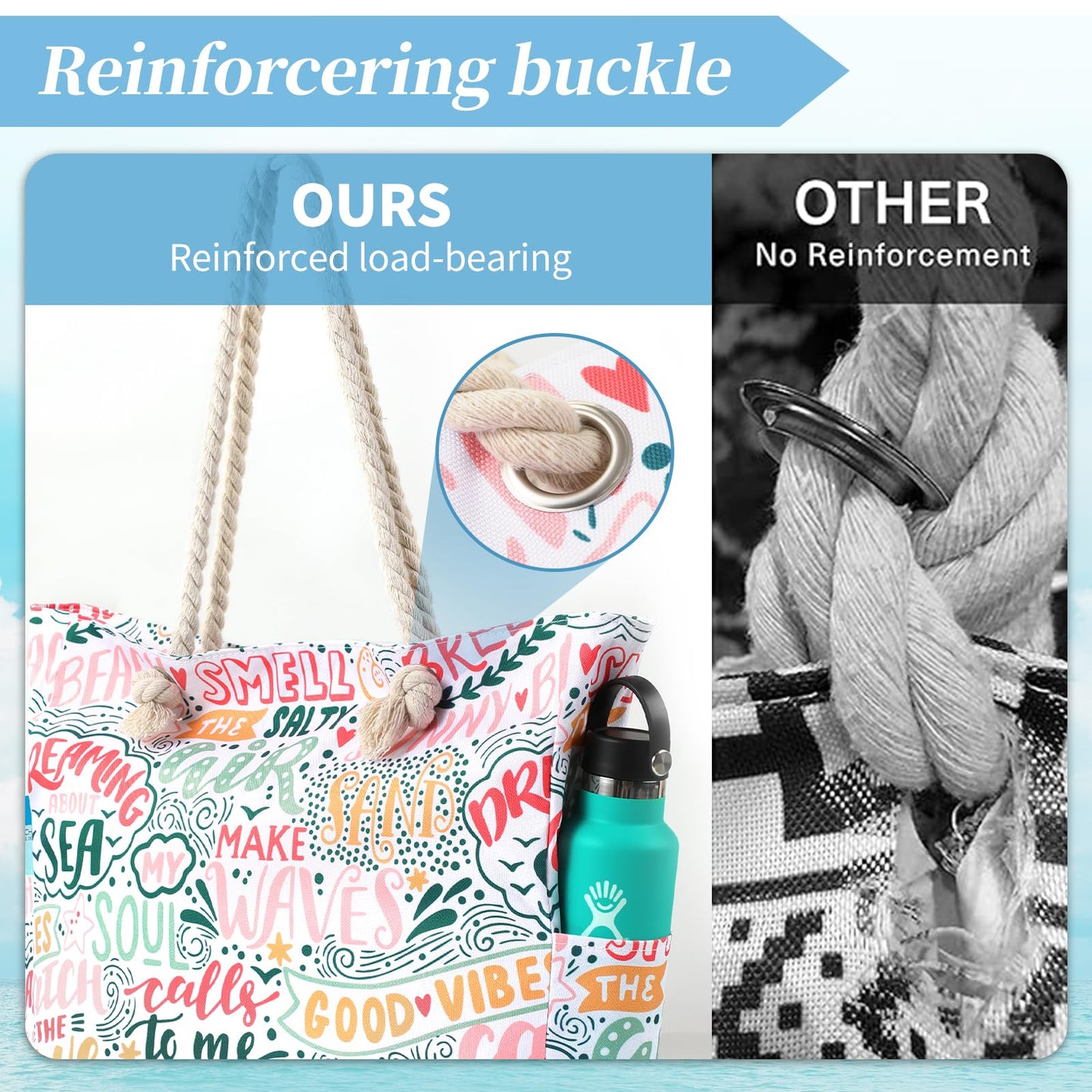 Beach Bags for Women - Large Beach Tote Bag, Women Sandproof Pool Bag for Pool Gym Grocery Travel