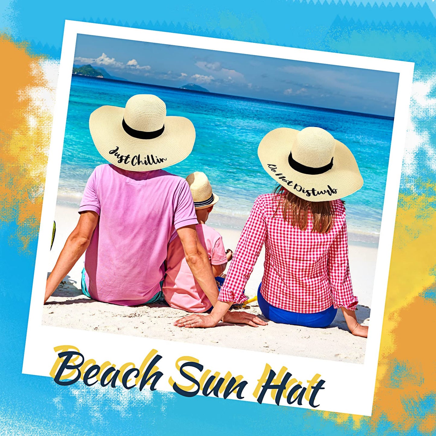 4 Pcs Women Beach Hats Floppy Foldable Straw Hat Embroidered Summer Wide Brim for Travel Summer