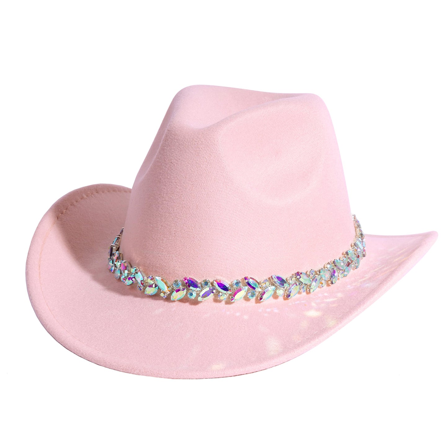 Women Rhinestone Cowboy Hat Wide Brim Felt Cowgirl Hats Shiny Party Wedding Hat