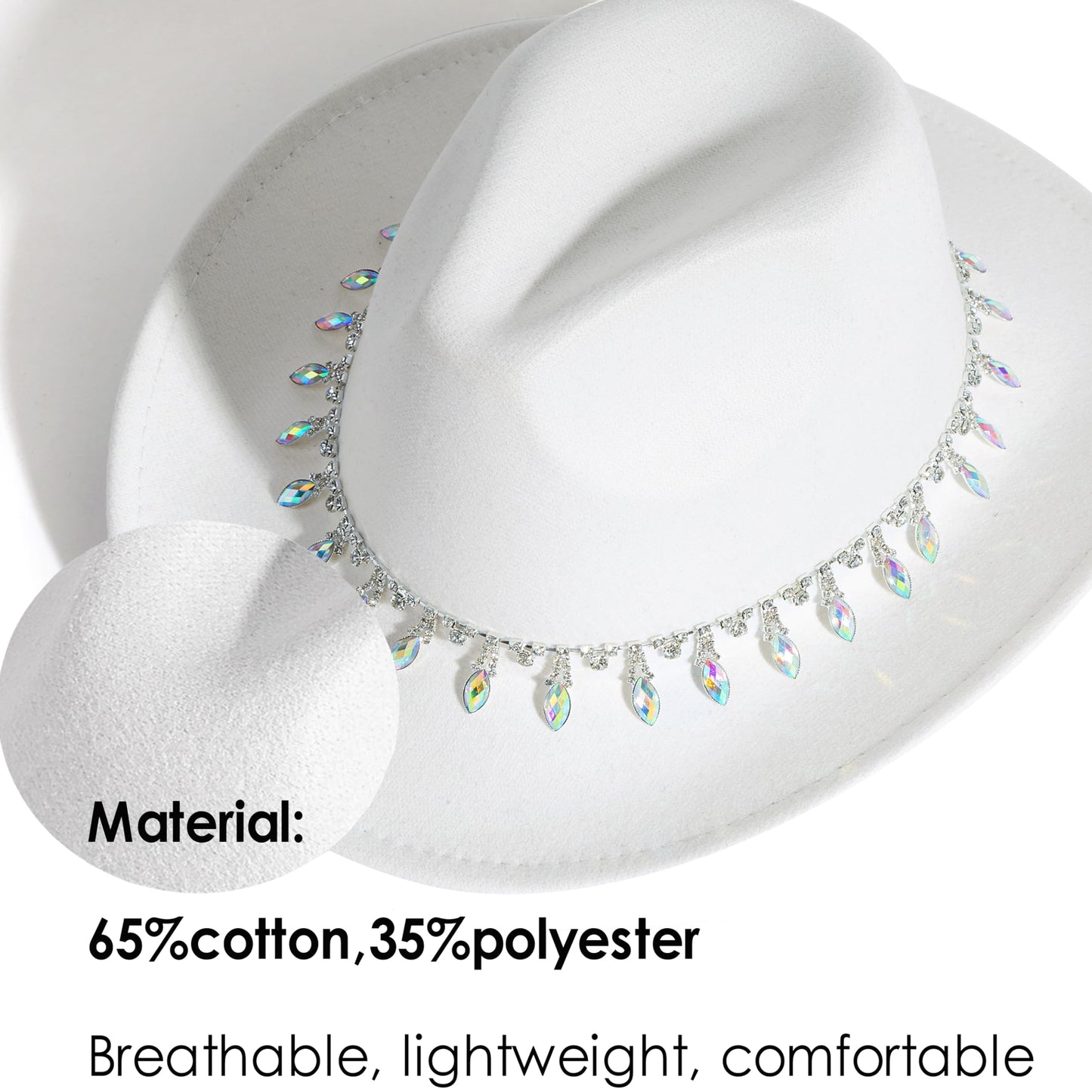 Women Rhinestone Cowboy Hat Wide Brim Felt Cowgirl Hats Shiny Party Wedding Hat