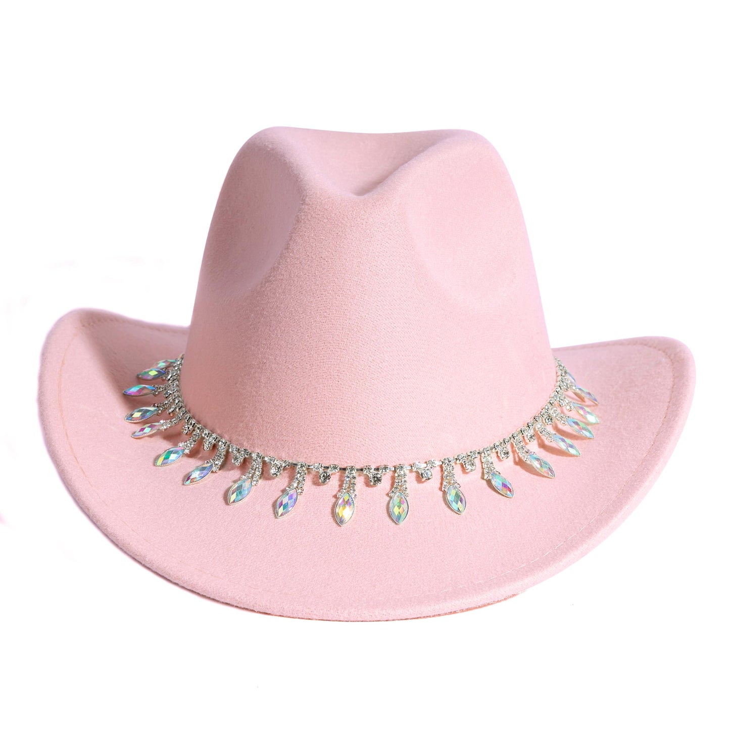 Women Rhinestone Cowboy Hat Wide Brim Felt Cowgirl Hats Shiny Party Wedding Hat