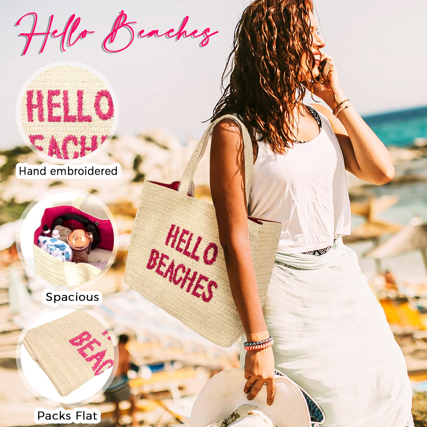 A Packable Beach Bag | The Straw Beach Tote Bag of 2025 | Beach Bags for Women Vacation | Large Beach Bag