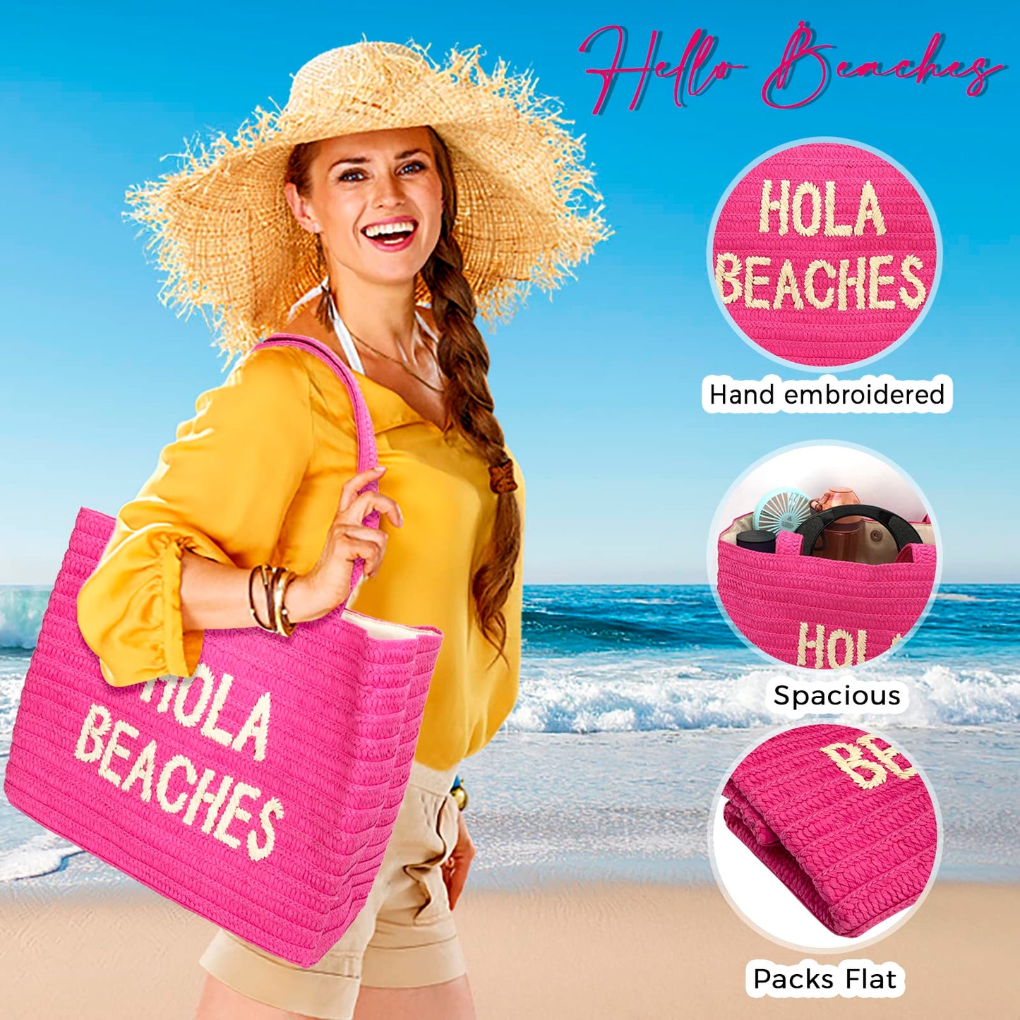 A Packable Beach Bag | The Straw Beach Tote Bag of 2025 | Beach Bags for Women Vacation | Large Beach Bag