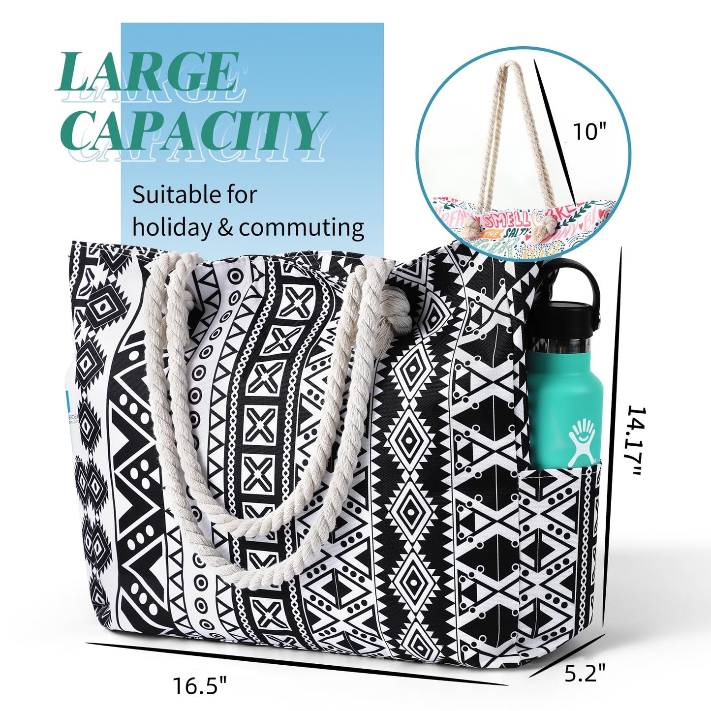 Beach Bags for Women - Large Beach Tote Bag, Women Sandproof Pool Bag for Pool Gym Grocery Travel