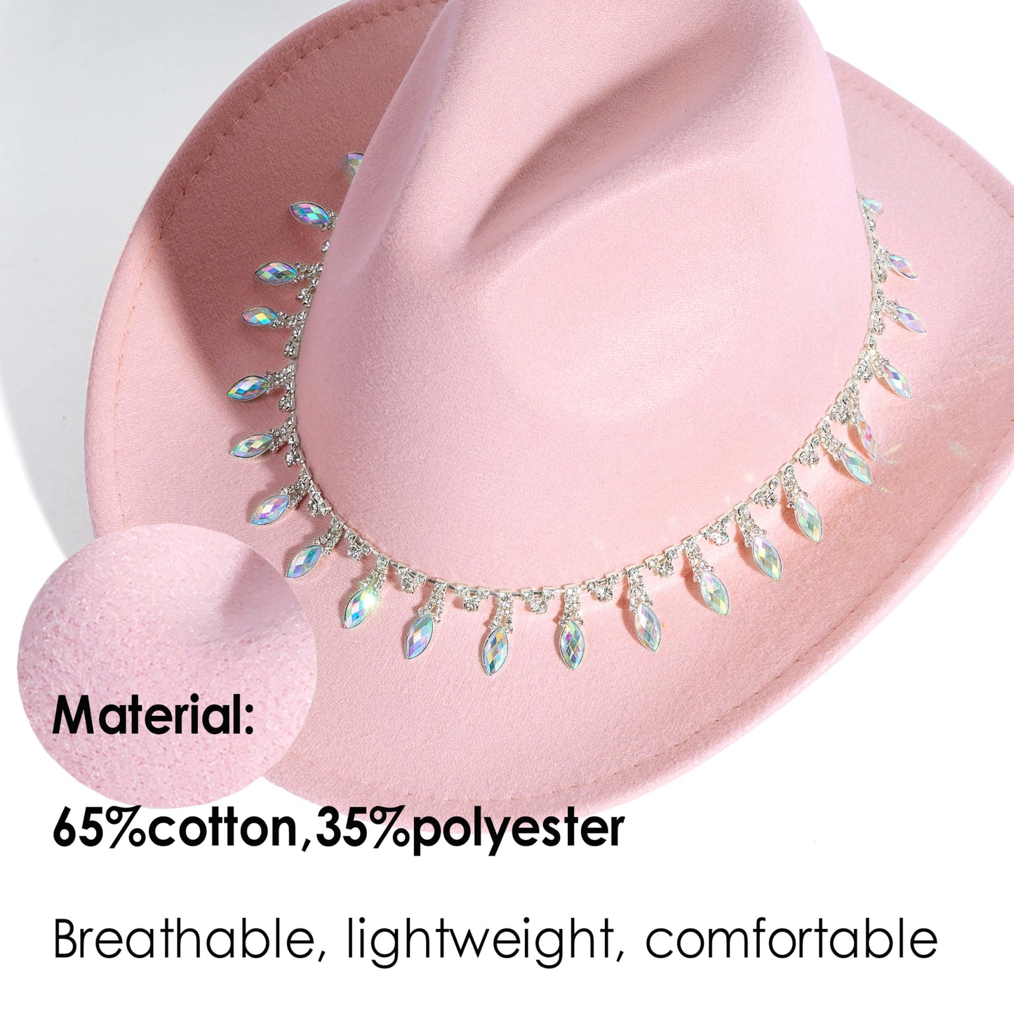 Women Rhinestone Cowboy Hat Wide Brim Felt Cowgirl Hats Shiny Party Wedding Hat