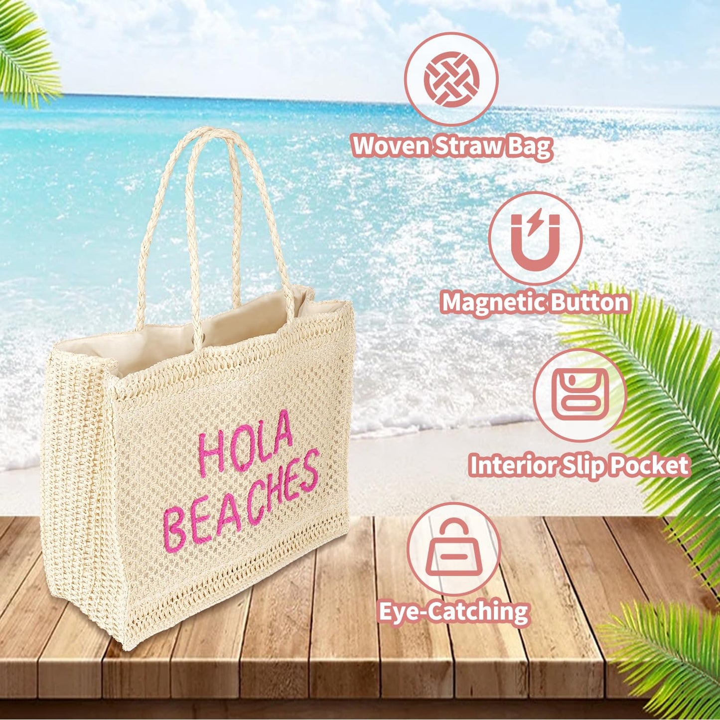 A Packable Beach Bag | The Straw Beach Tote Bag of 2025 | Beach Bags for Women Vacation | Large Beach Bag
