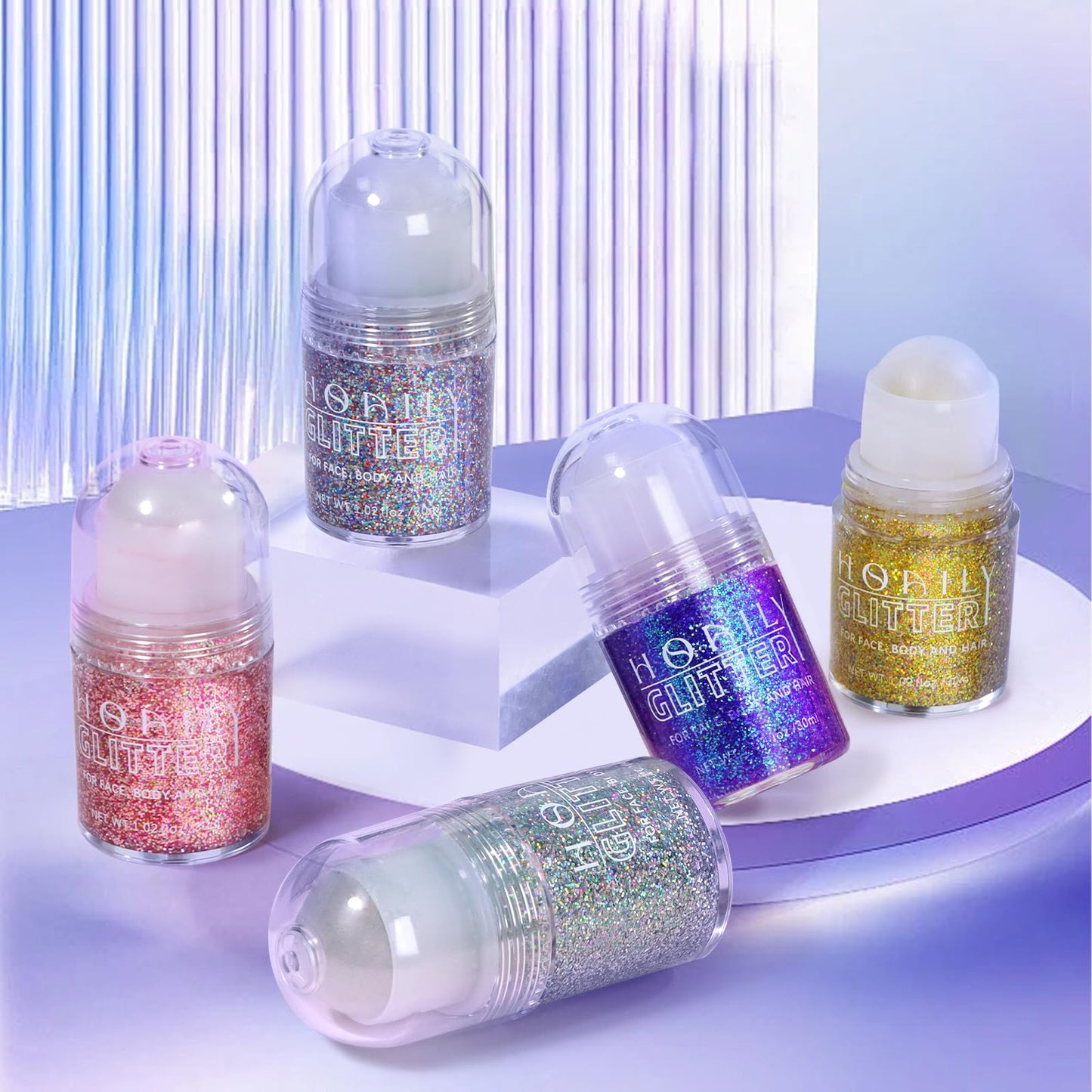 Roll-on Holographic Body Glitter Gel for Face Hair, Chameleon Color Changing Glitter Gel Under Light, Chunky Mermaid Sequins Festival Party Rave Accessories Shimmer Makeup (8# Sparkling Pink)