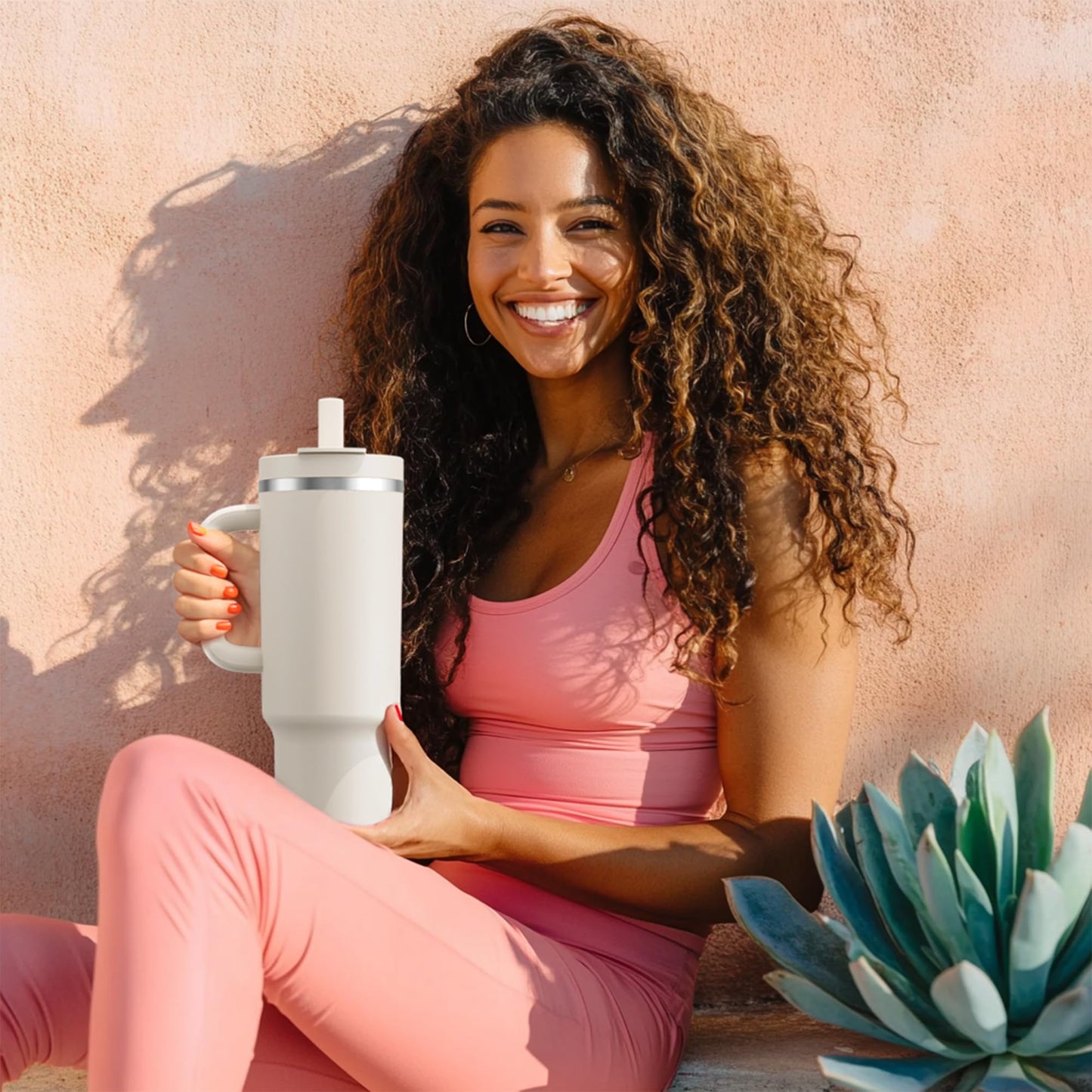 32 oz Tumbler with Handle and Straw: Stainless Steel Insulated Tumbler Keeps Cold for 24 Hours, Leakproof Travel Cup Fits in Cup Holder and BPA-Free, Aquamarine Blue