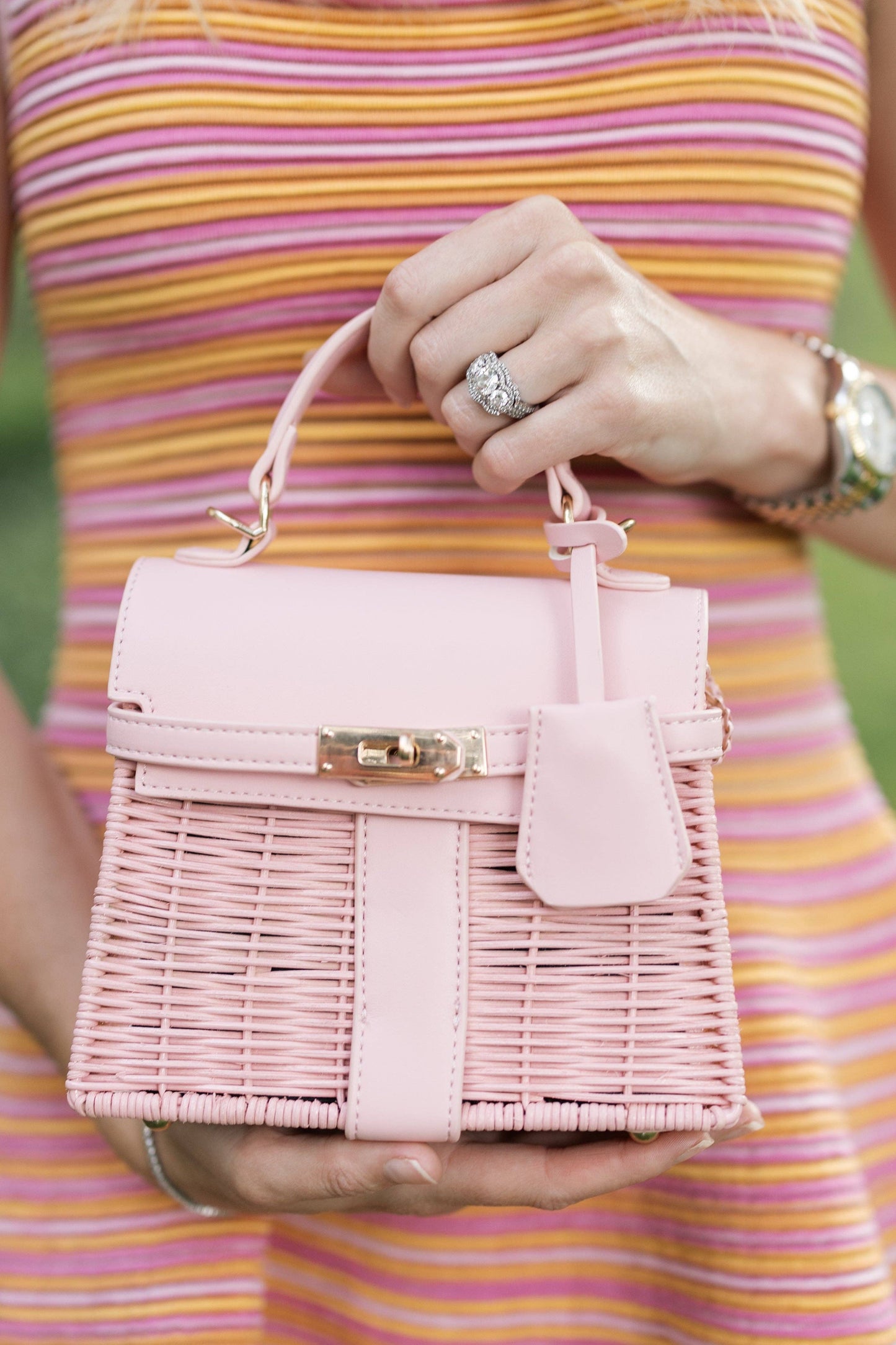 Lisi Lerch - Celine Wicker Handbag- Pastel - WS: Light Pink