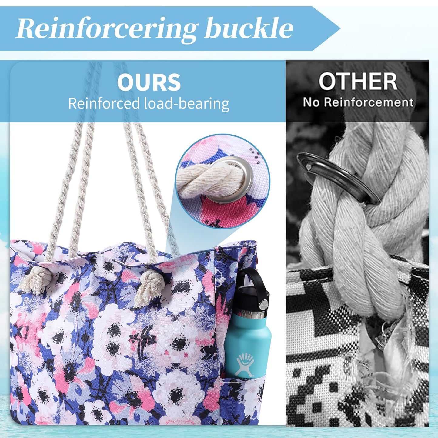 Beach Bags for Women - Large Beach Tote Bag, Women Sandproof Pool Bag for Pool Gym Grocery Travel