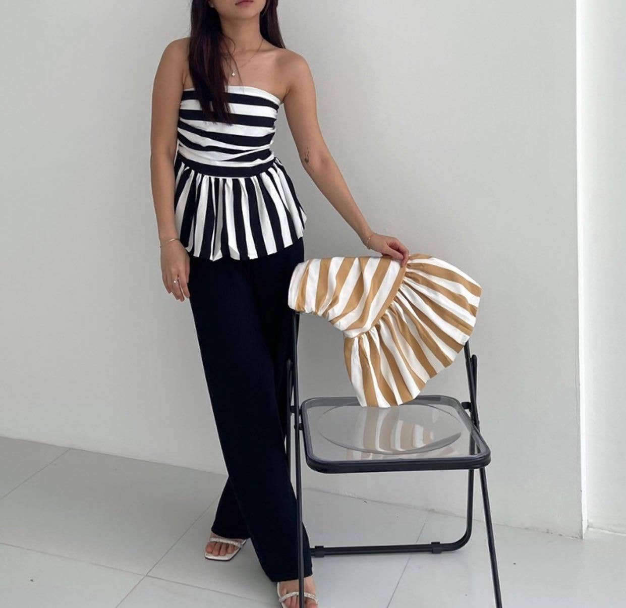 Rosa Clothing - Classic striped Bubble tube top: Black / M