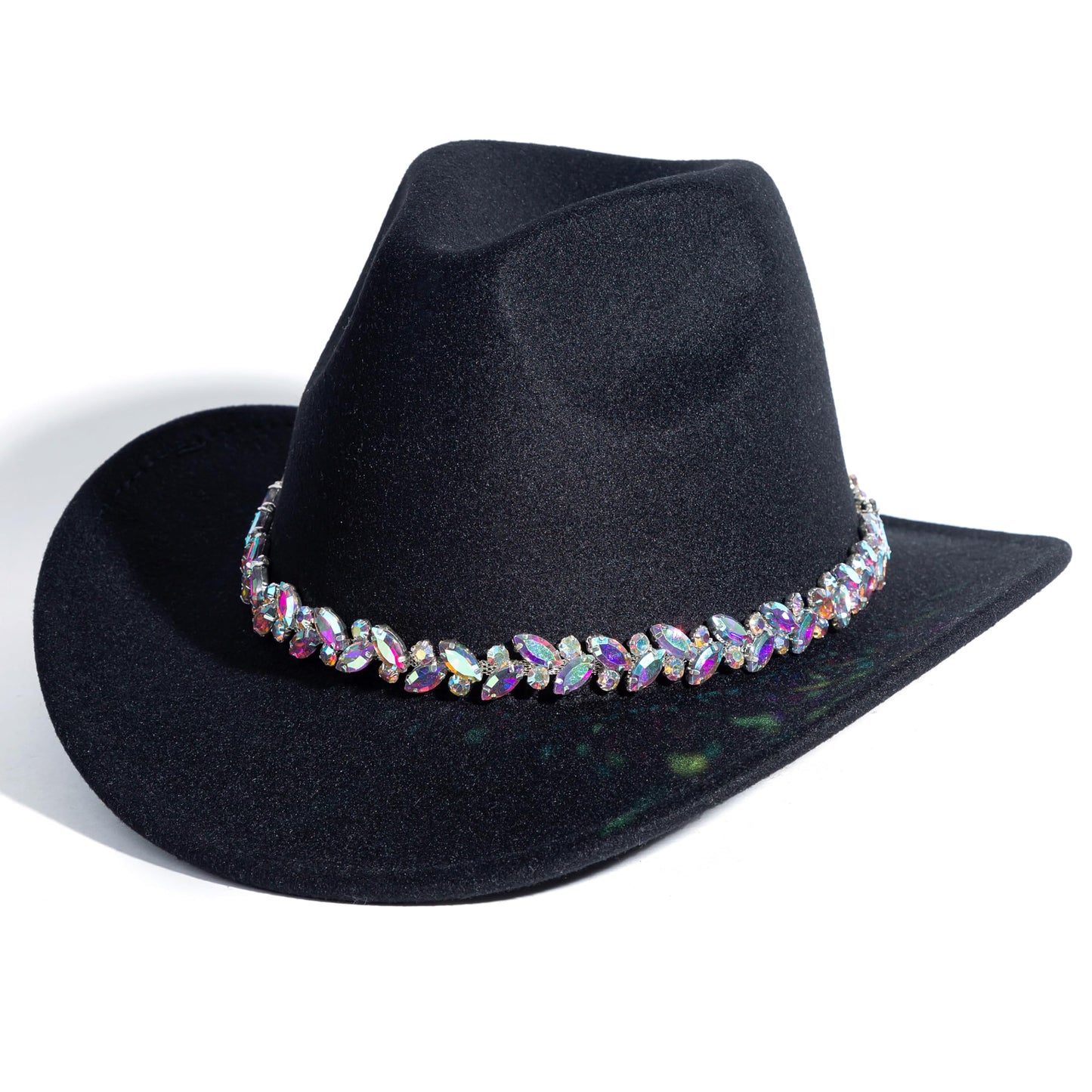 Women Rhinestone Cowboy Hat Wide Brim Felt Cowgirl Hats Shiny Party Wedding Hat
