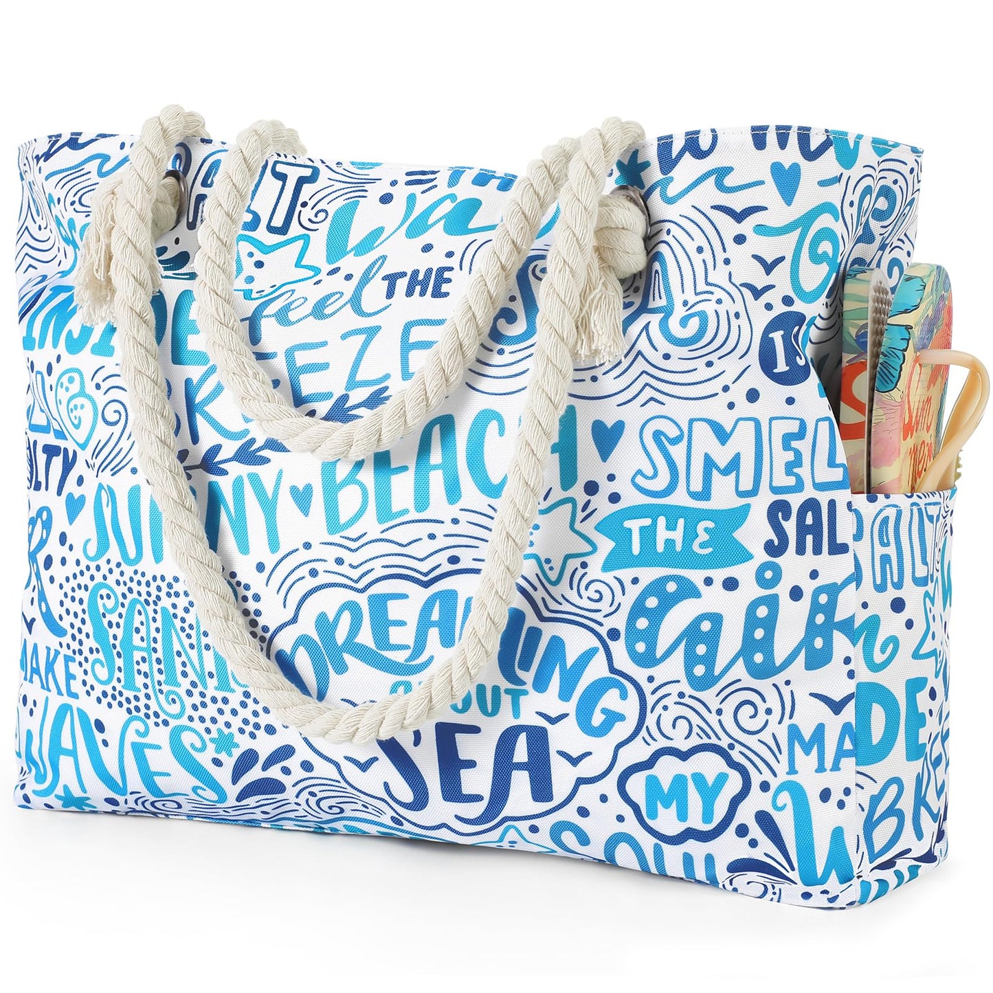 Beach Bags for Women - Large Beach Tote Bag, Women Sandproof Pool Bag for Pool Gym Grocery Travel