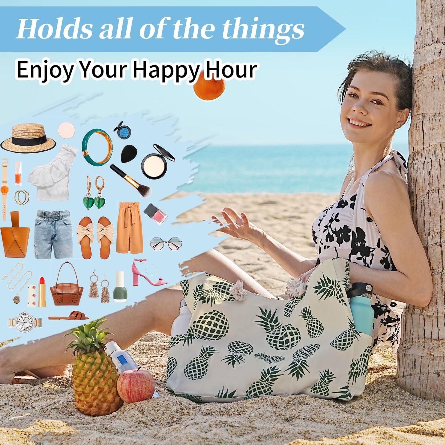 Beach Bags for Women - Large Beach Tote Bag, Women Sandproof Pool Bag for Pool Gym Grocery Travel