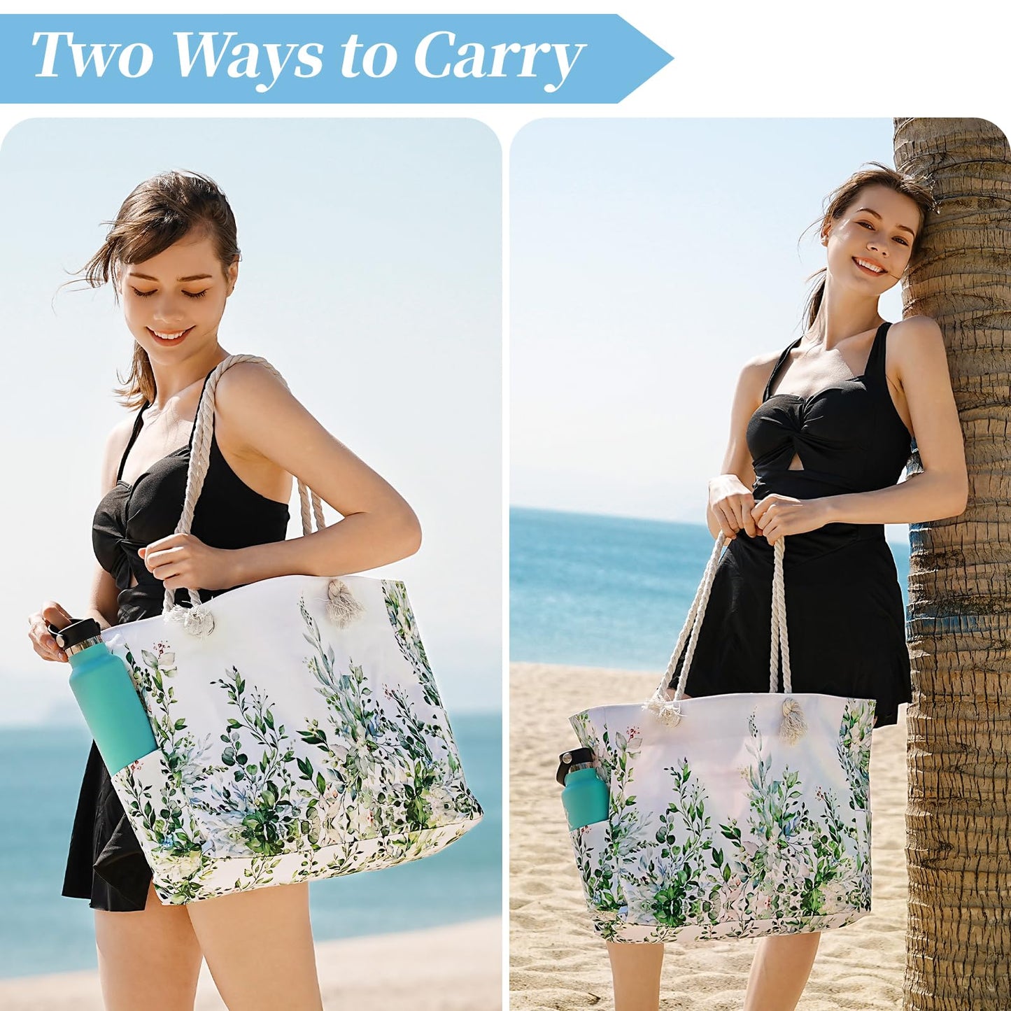 Beach Bags for Women - Large Beach Tote Bag, Women Sandproof Pool Bag for Pool Gym Grocery Travel