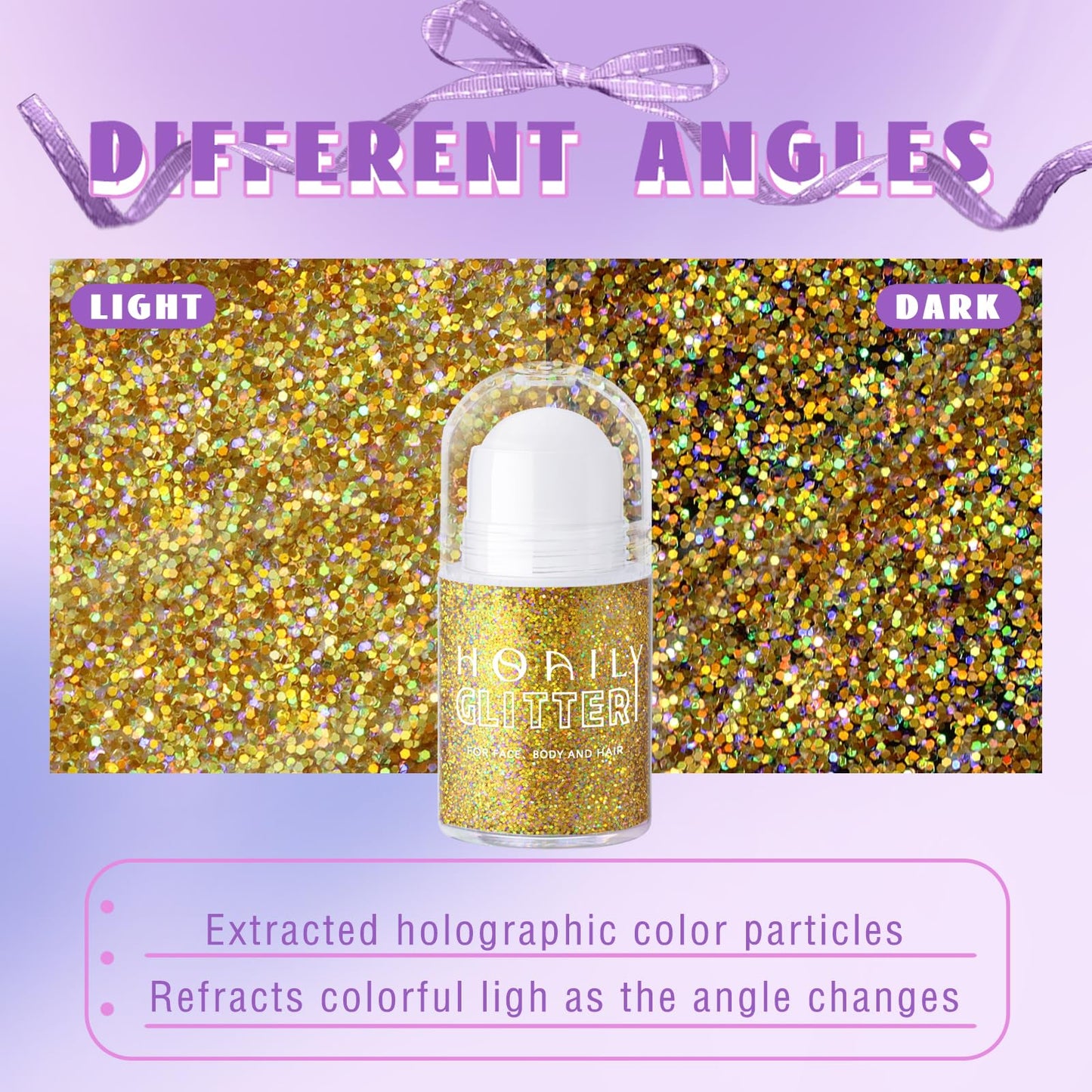 Roll-on Holographic Body Glitter Gel for Face Hair, Chameleon Color Changing Glitter Gel Under Light, Chunky Mermaid Sequins Festival Party Rave Accessories Shimmer Makeup (8# Sparkling Pink)