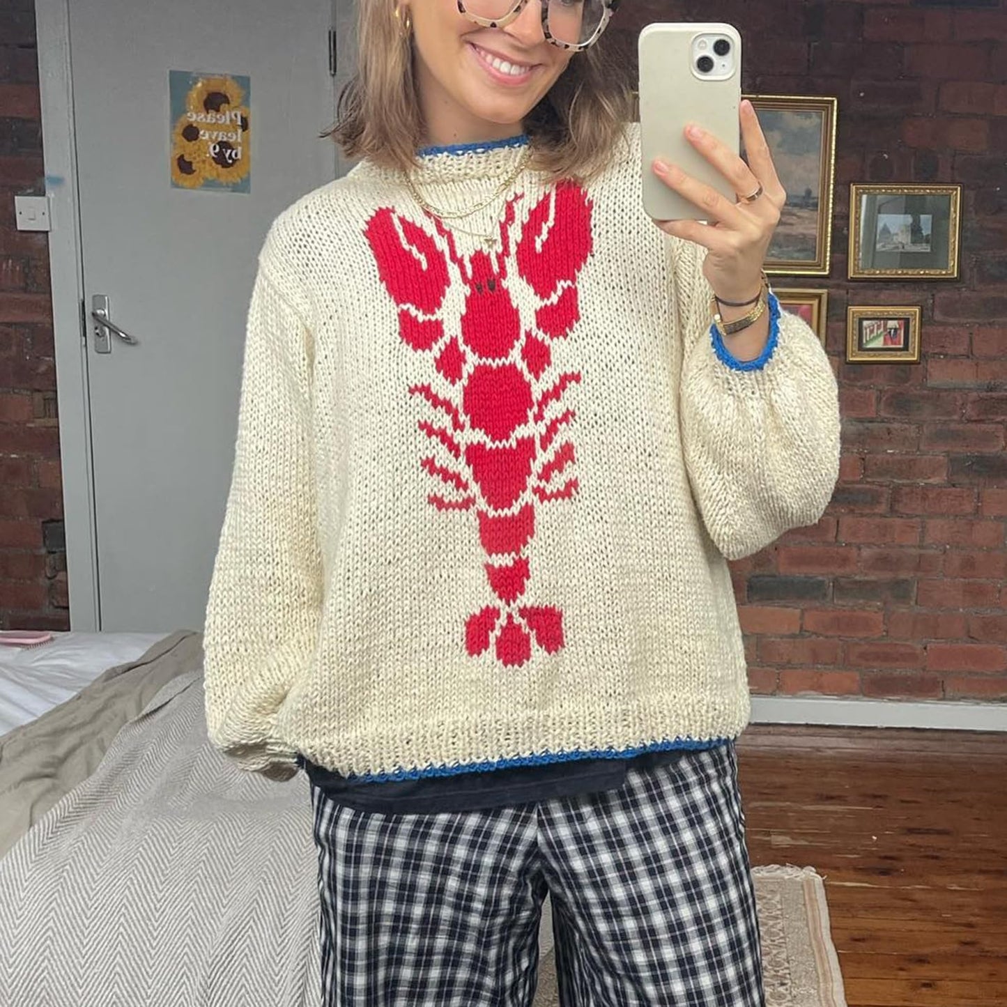 Women Lobster Knit Sweater Cardigan Y2k Long Sleeve Graphic Knitted Cardigans Goth Vintage Knitwear Fall Winter
