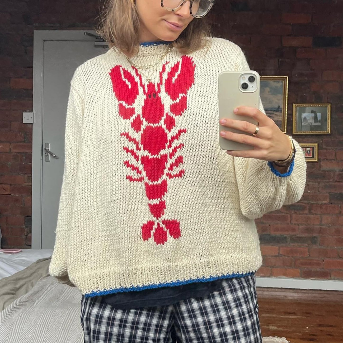 Women Lobster Knit Sweater Cardigan Y2k Long Sleeve Graphic Knitted Cardigans Goth Vintage Knitwear Fall Winter